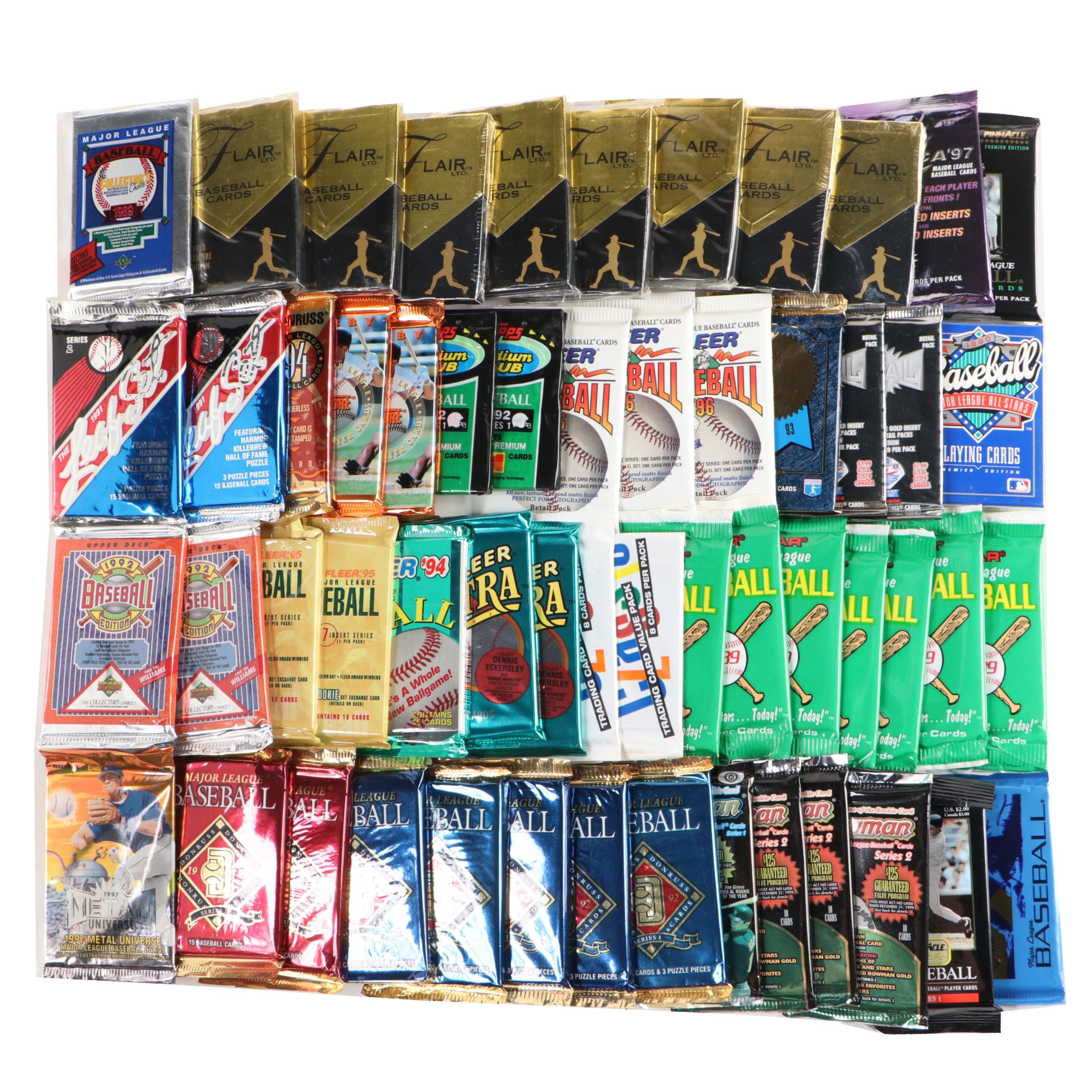 Sealed Baseball Wax Packs with, Bowman, Flair, Upper Deck, and More, 1980s–1990s