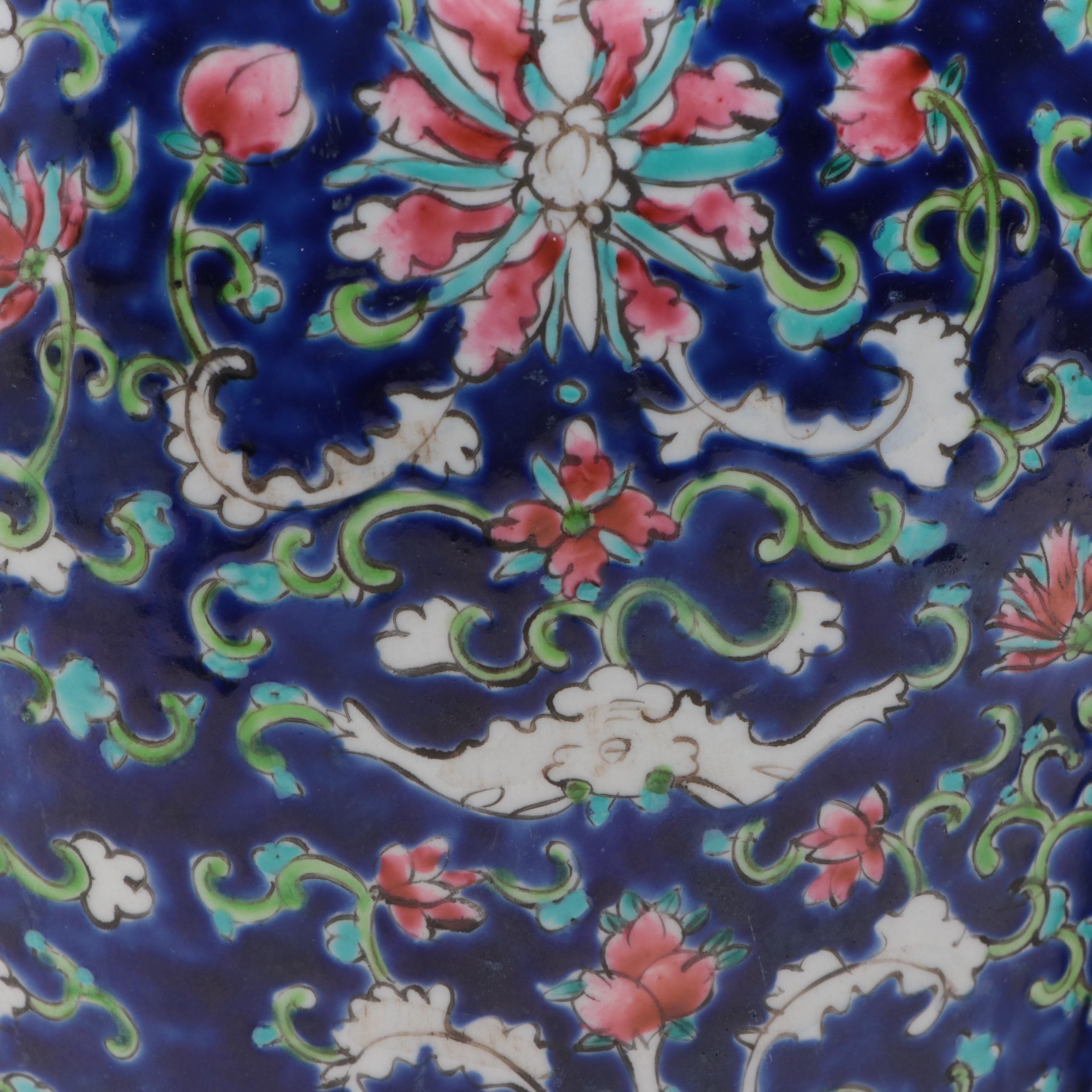 Pair of Chinese Enamel-Decorated Porcelain Covered Jars