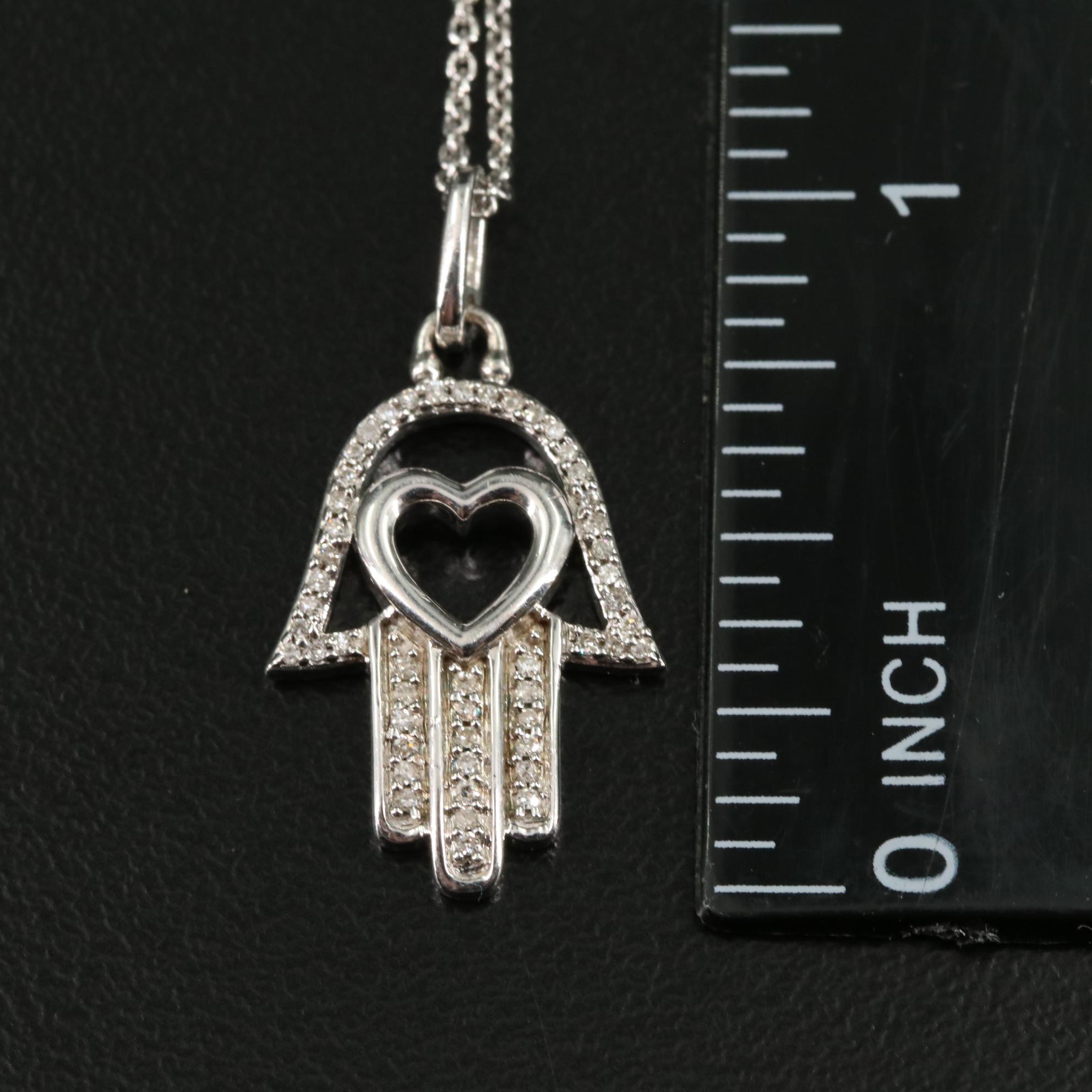Sterling 0.11 CTW Diamond Mandala Hand Pendant Necklace