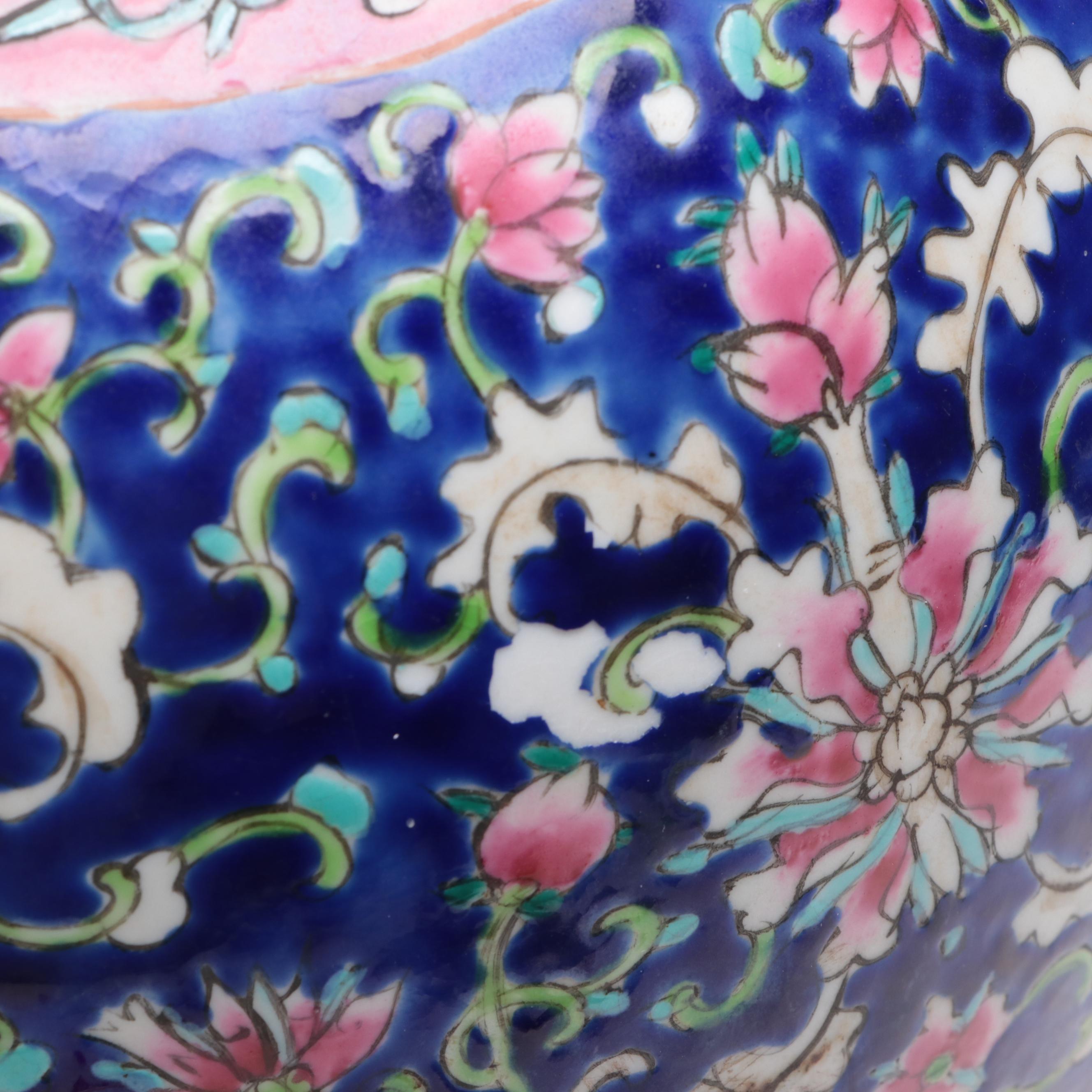 Pair of Chinese Enamel-Decorated Porcelain Covered Jars