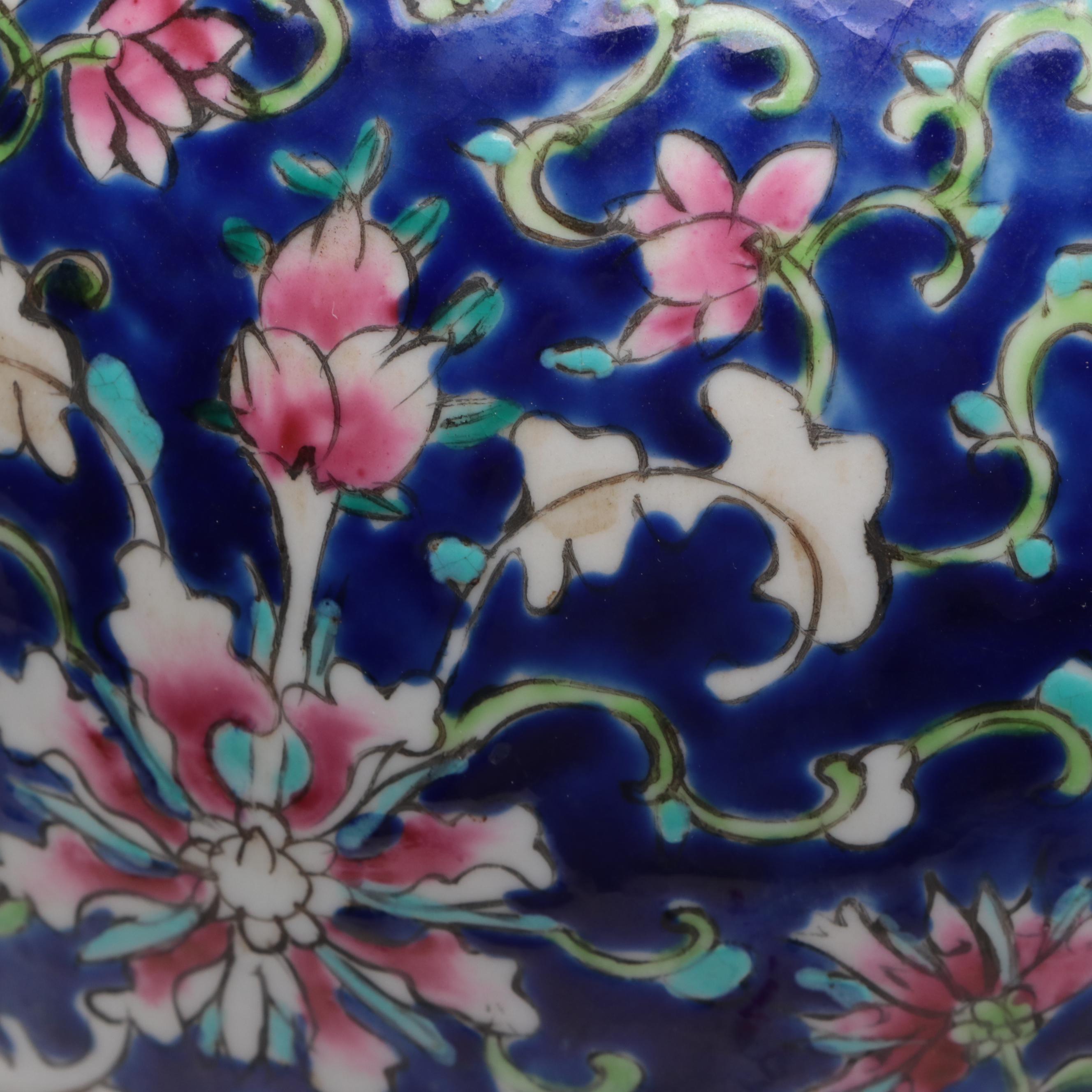 Pair of Chinese Enamel-Decorated Porcelain Covered Jars