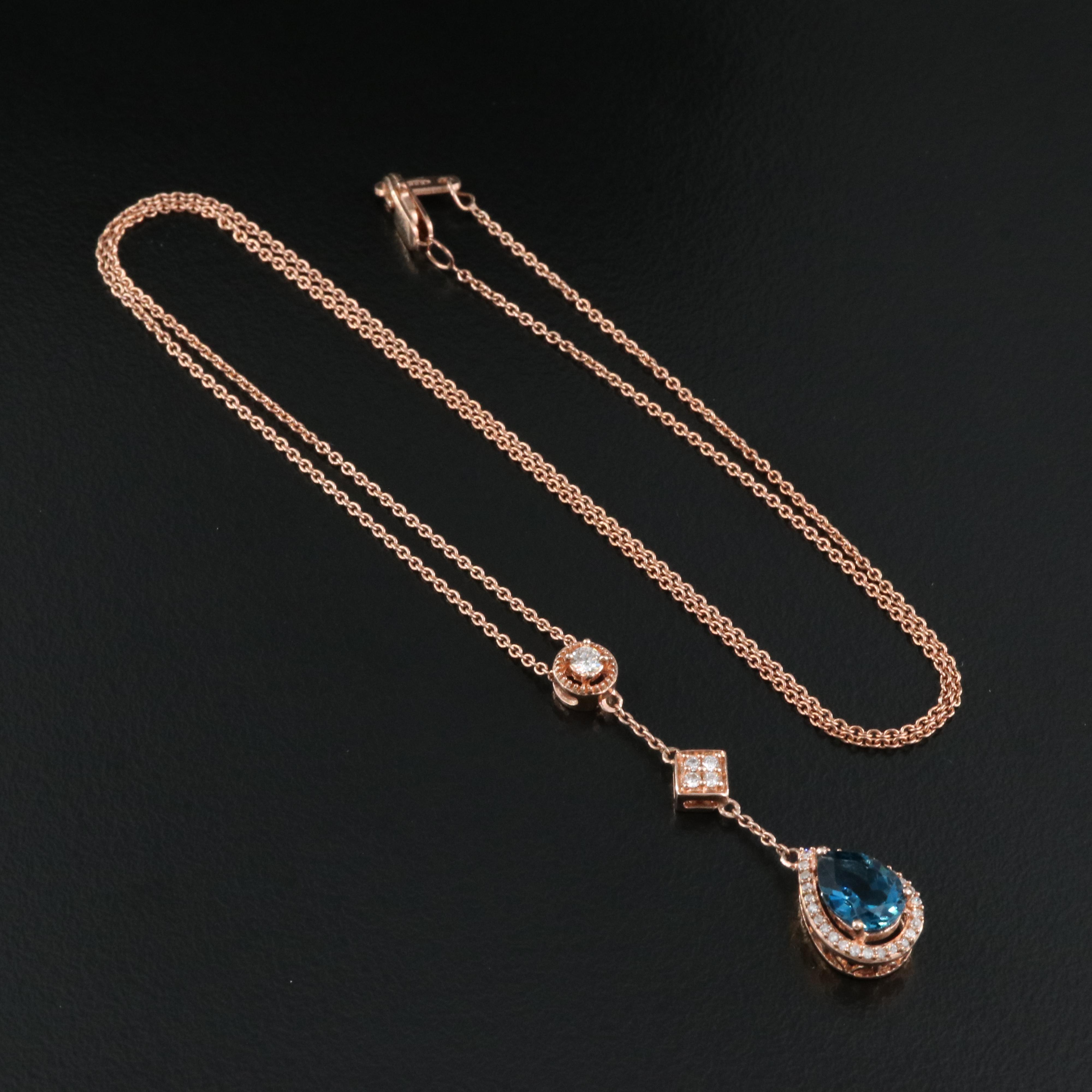 Sterling London Blue Topaz and Diamond Pendant Necklace