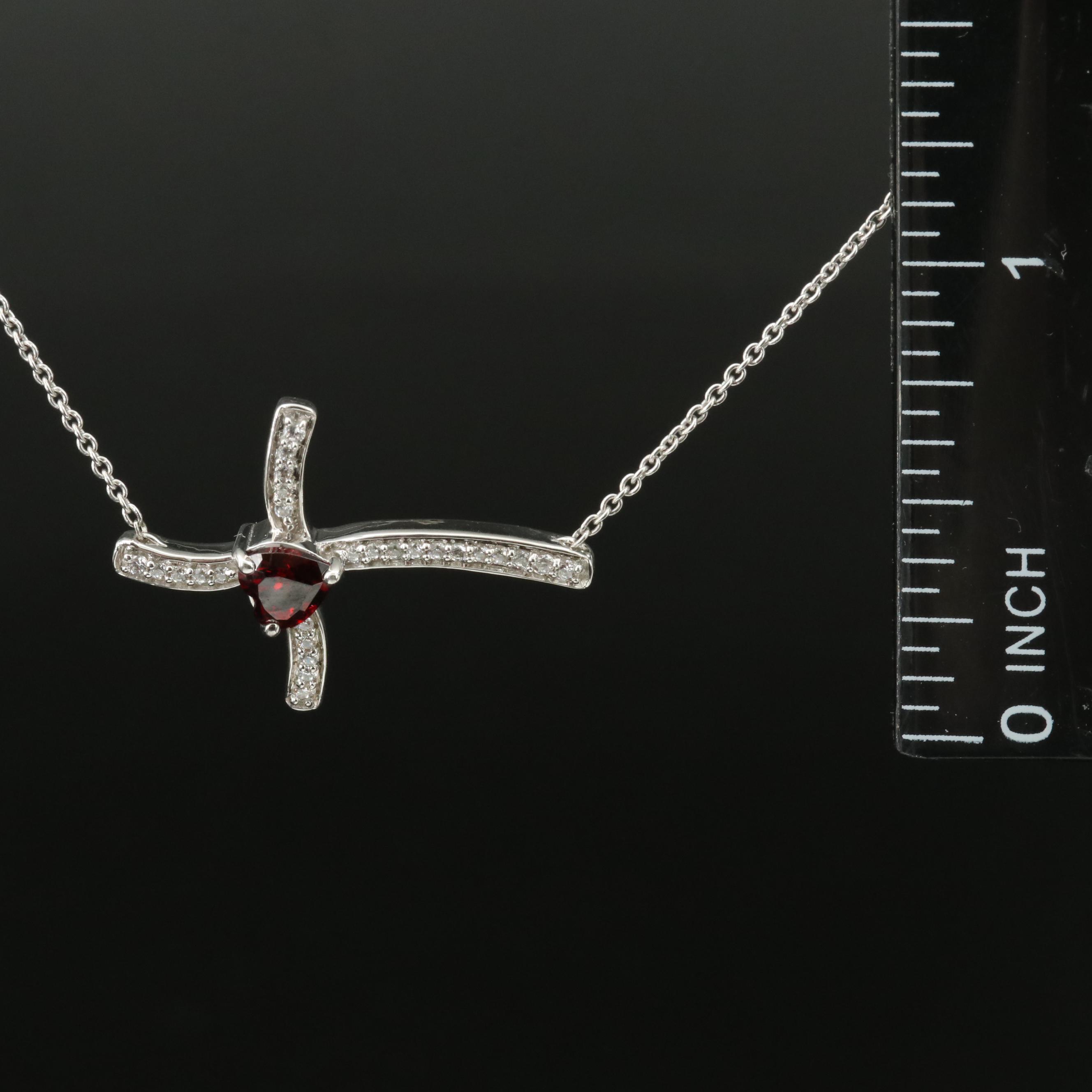 Sterling Garnet and Cubic Zirconia Cross Necklace
