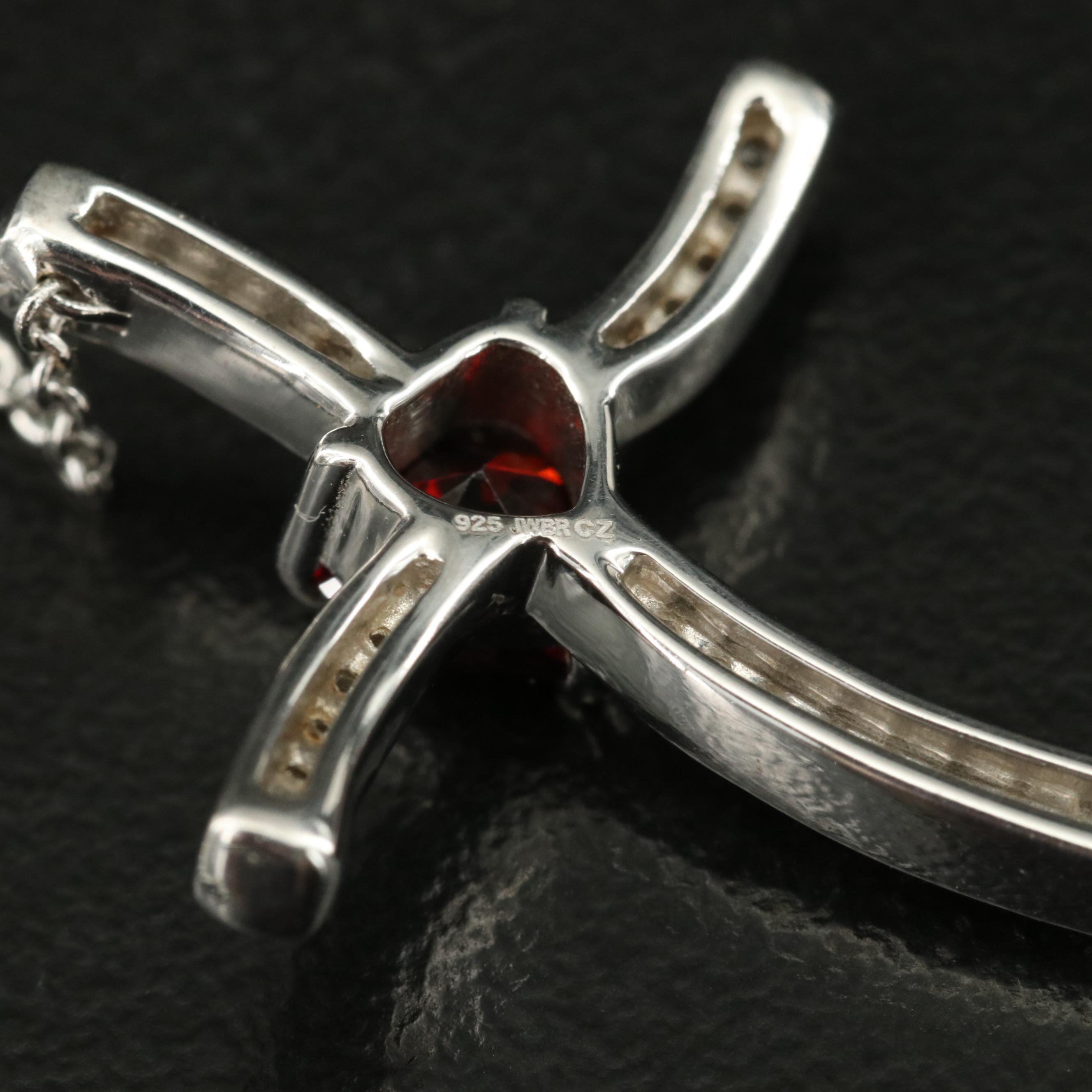 Sterling Garnet and Cubic Zirconia Cross Necklace