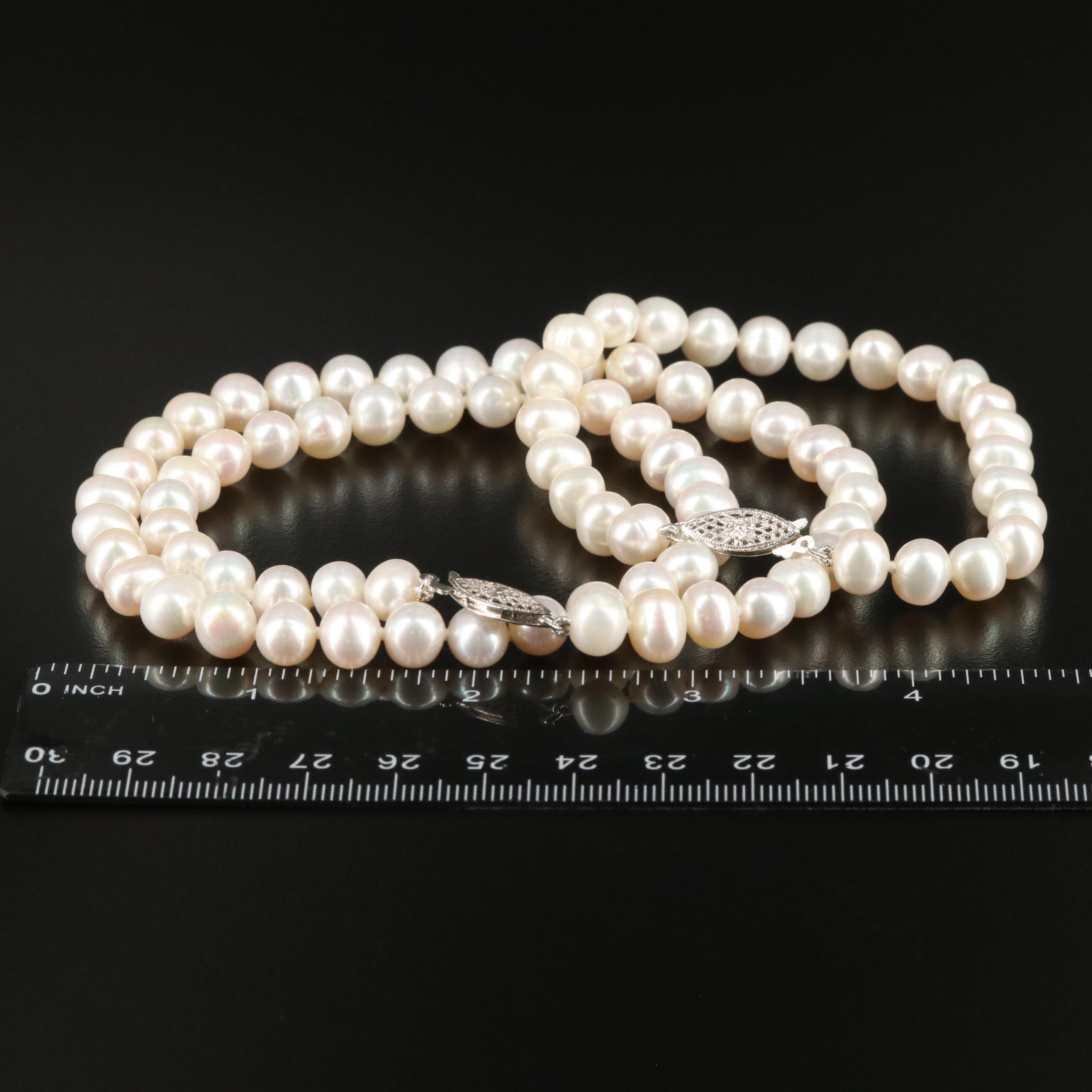 Sterling Pearl Necklace and Earrings Set
