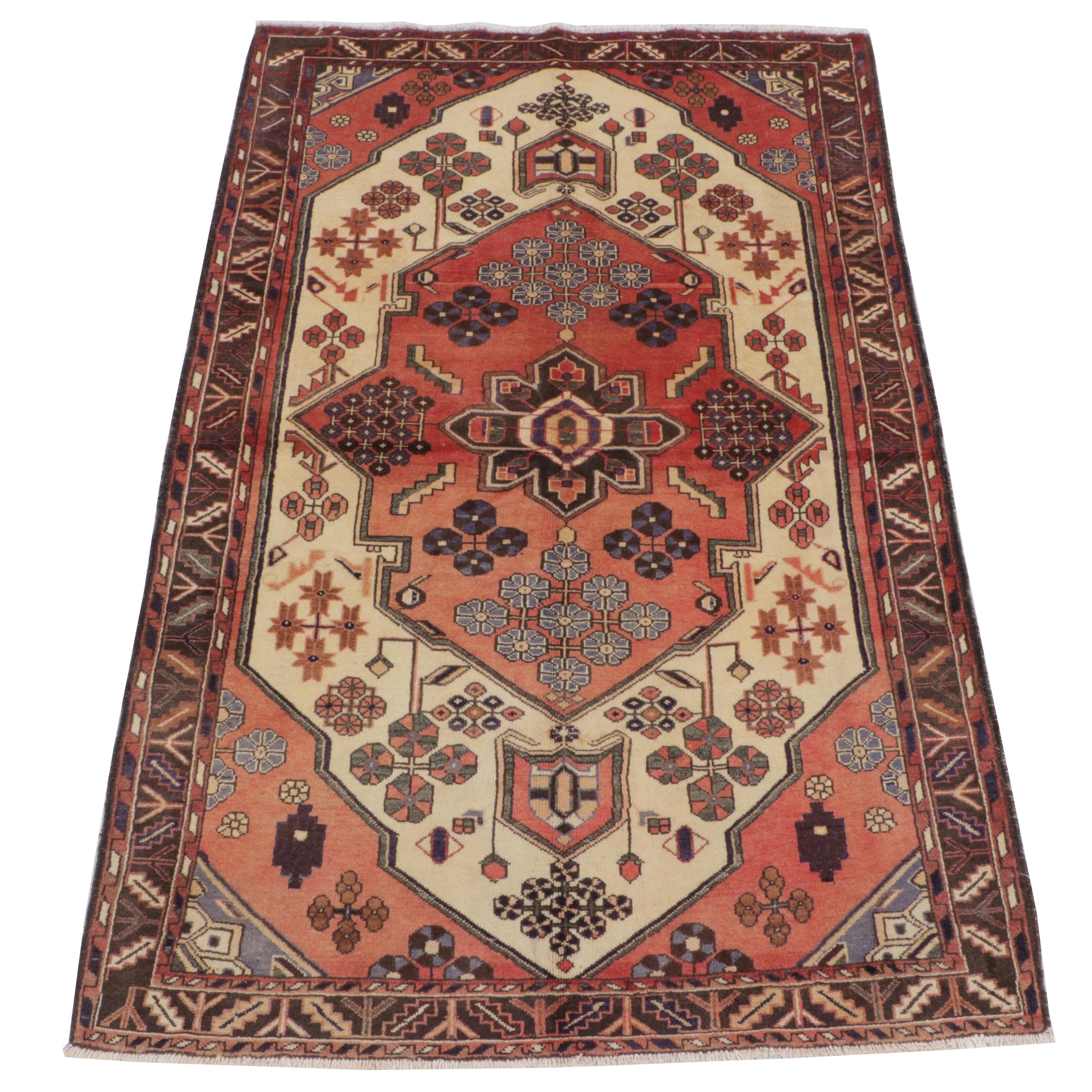4'6 x 6'11 Hand-Knotted Persian Hamadan Area Rug