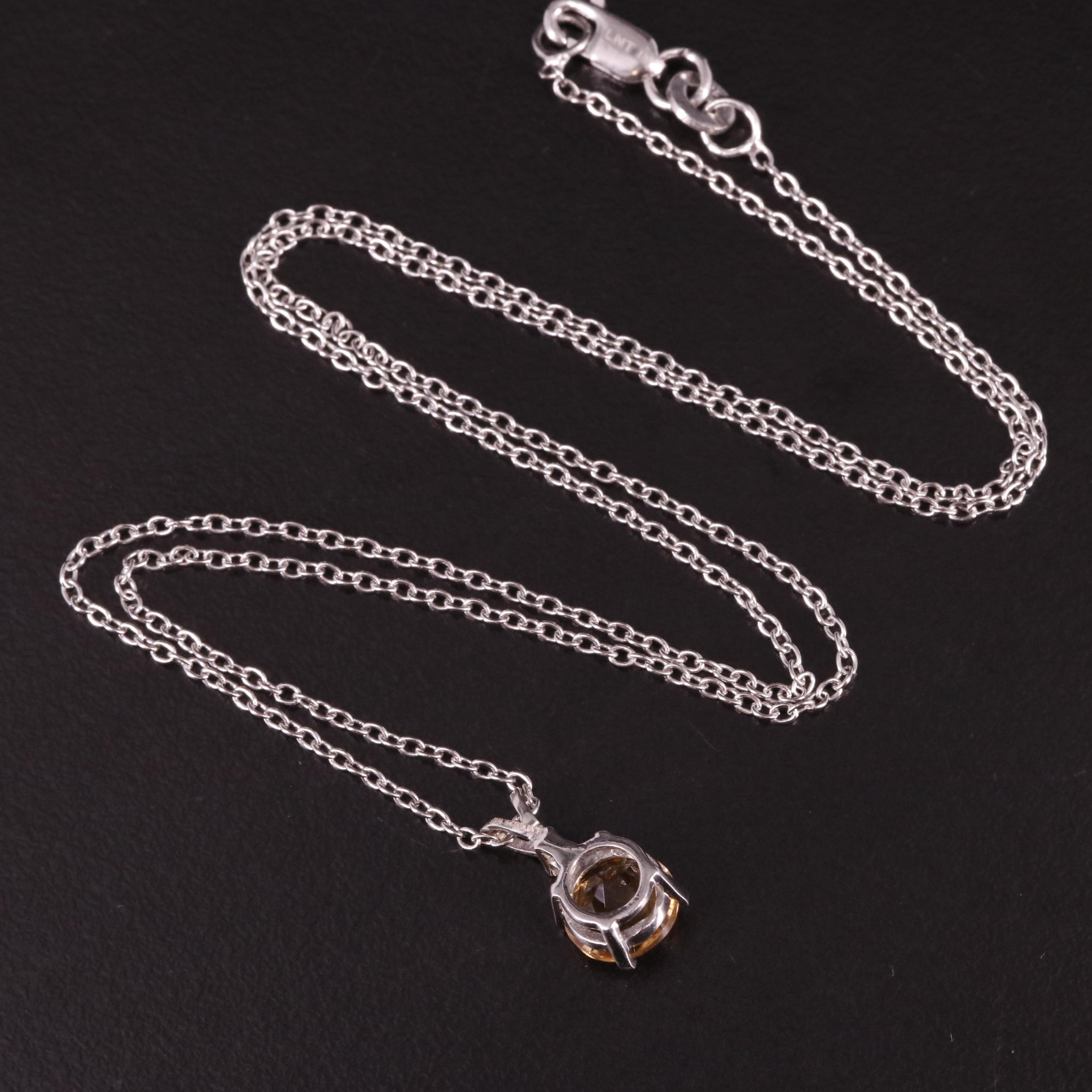 Sterling Citrine and White Topaz Pendant Necklace