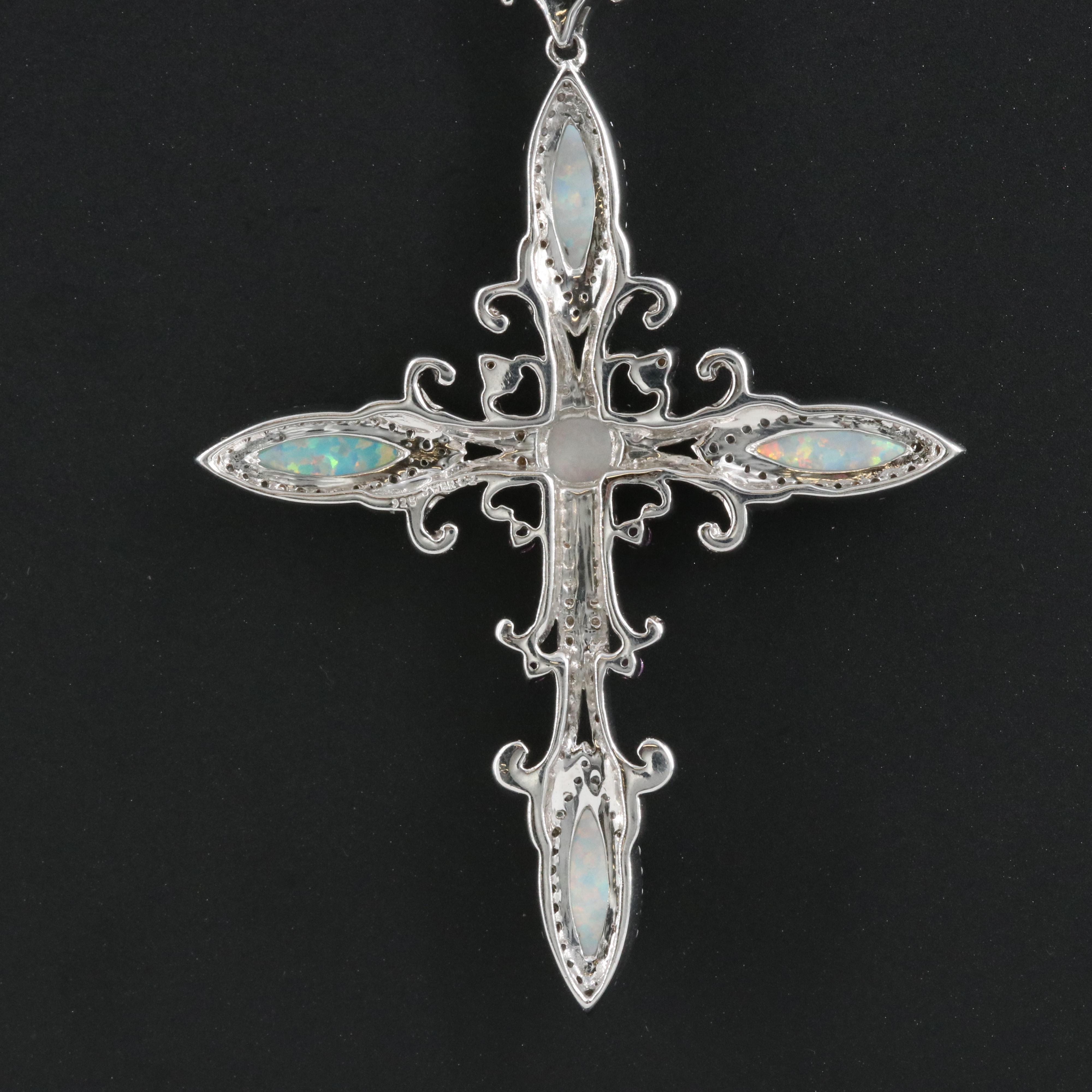 Sterling Opal, Opal Doublet, Sapphire and Cubic Zirconia Pendant Necklace