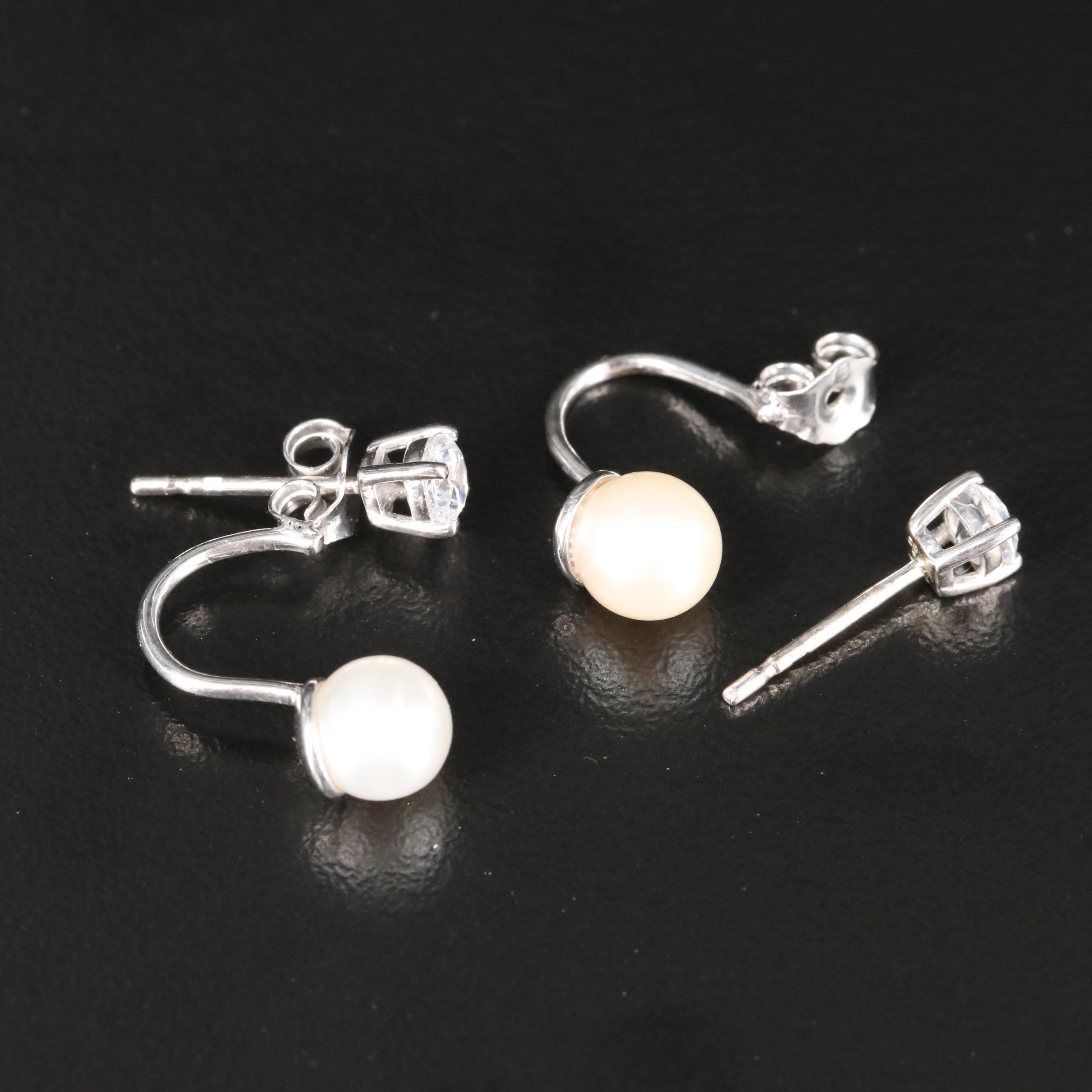 Sterling Cubic Zirconia Stud Earrings with Pearl Enhancers