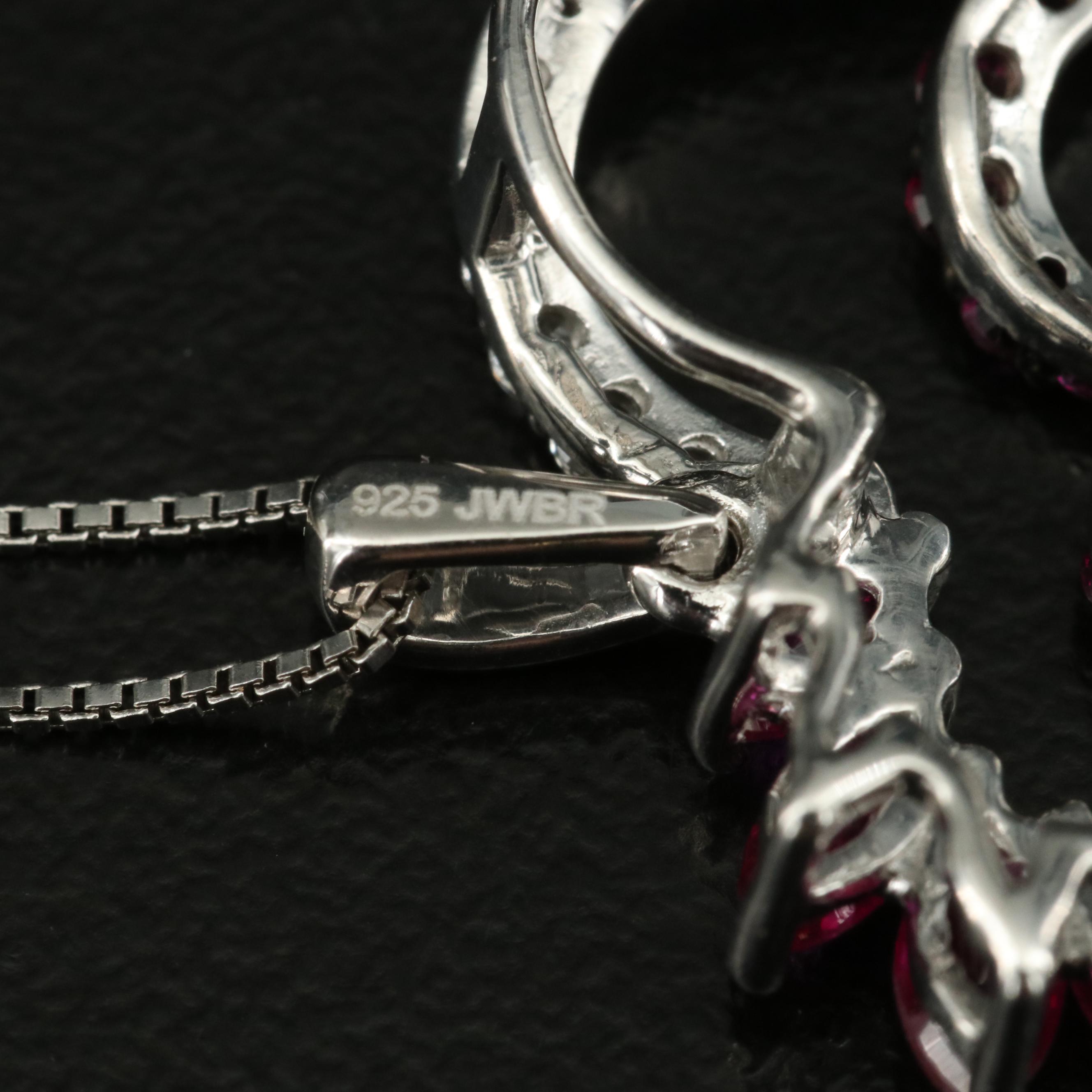 Sterling Ruby and Sapphire Double Heart Pendant Necklace