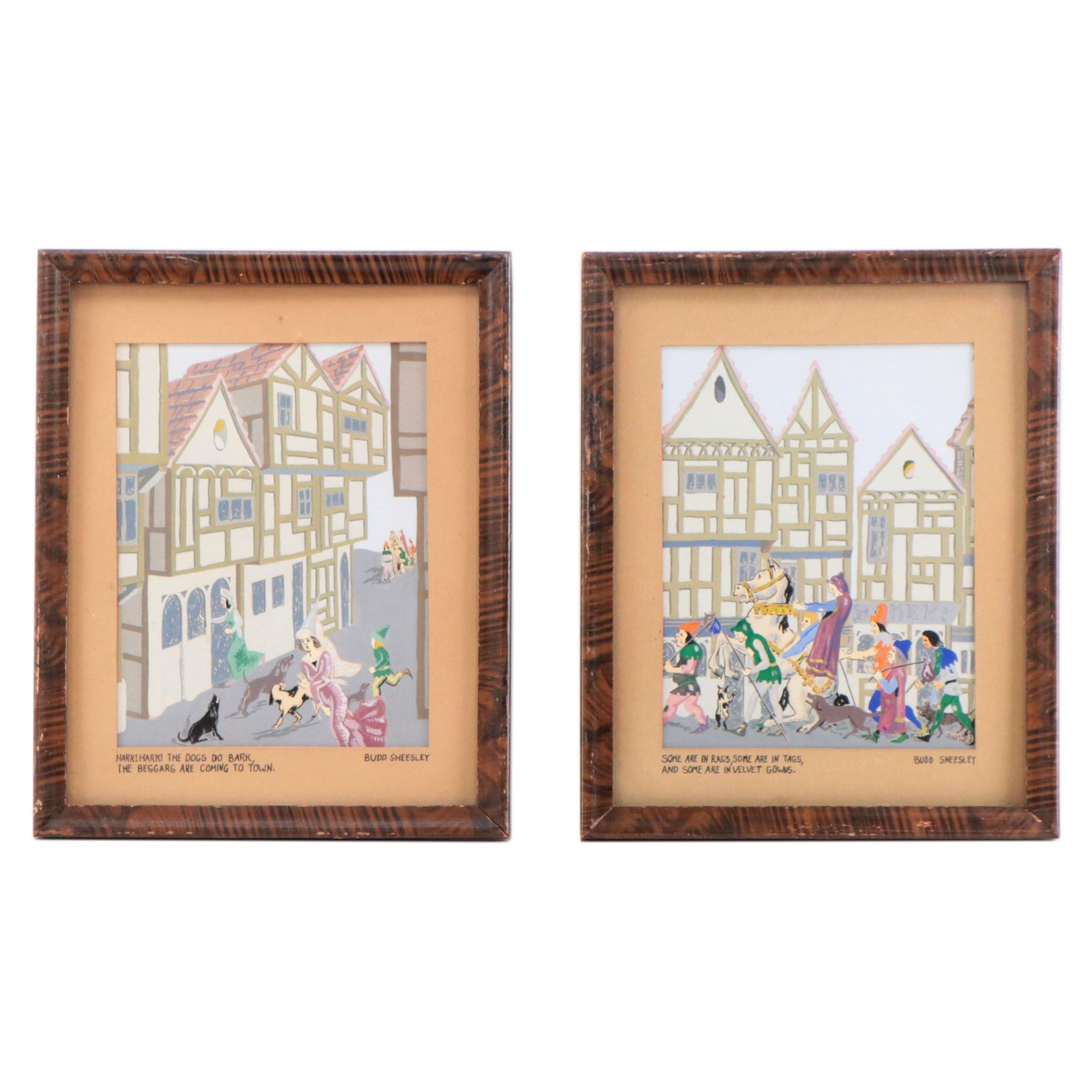 Budd Sheesley Gouache Paintings of Medieval Village Scenes