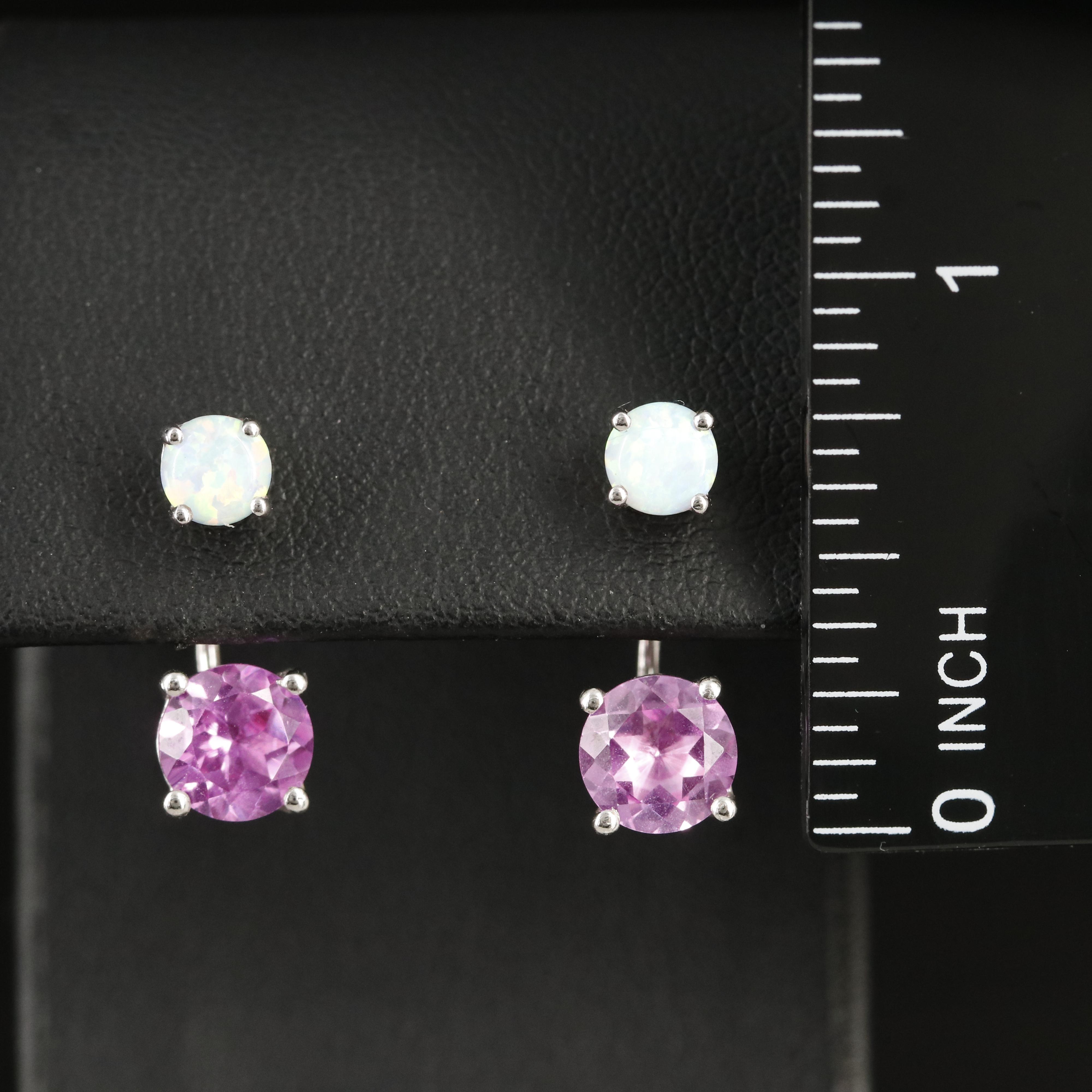 Opal Stud Earrings with Sterling Pink Sapphire Enhancers