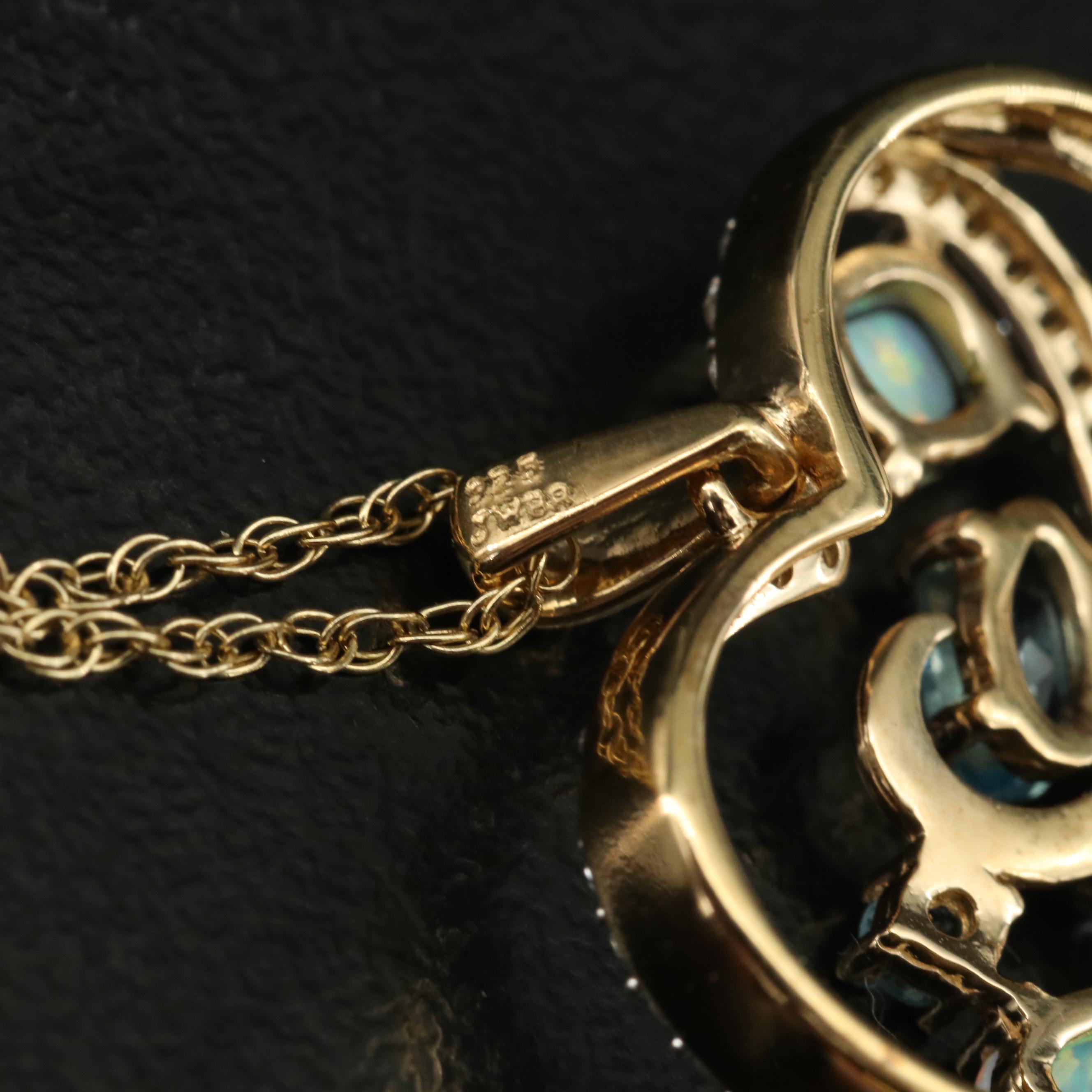 Sterling Opal, Topaz and Sapphire Heart Pendant Necklace