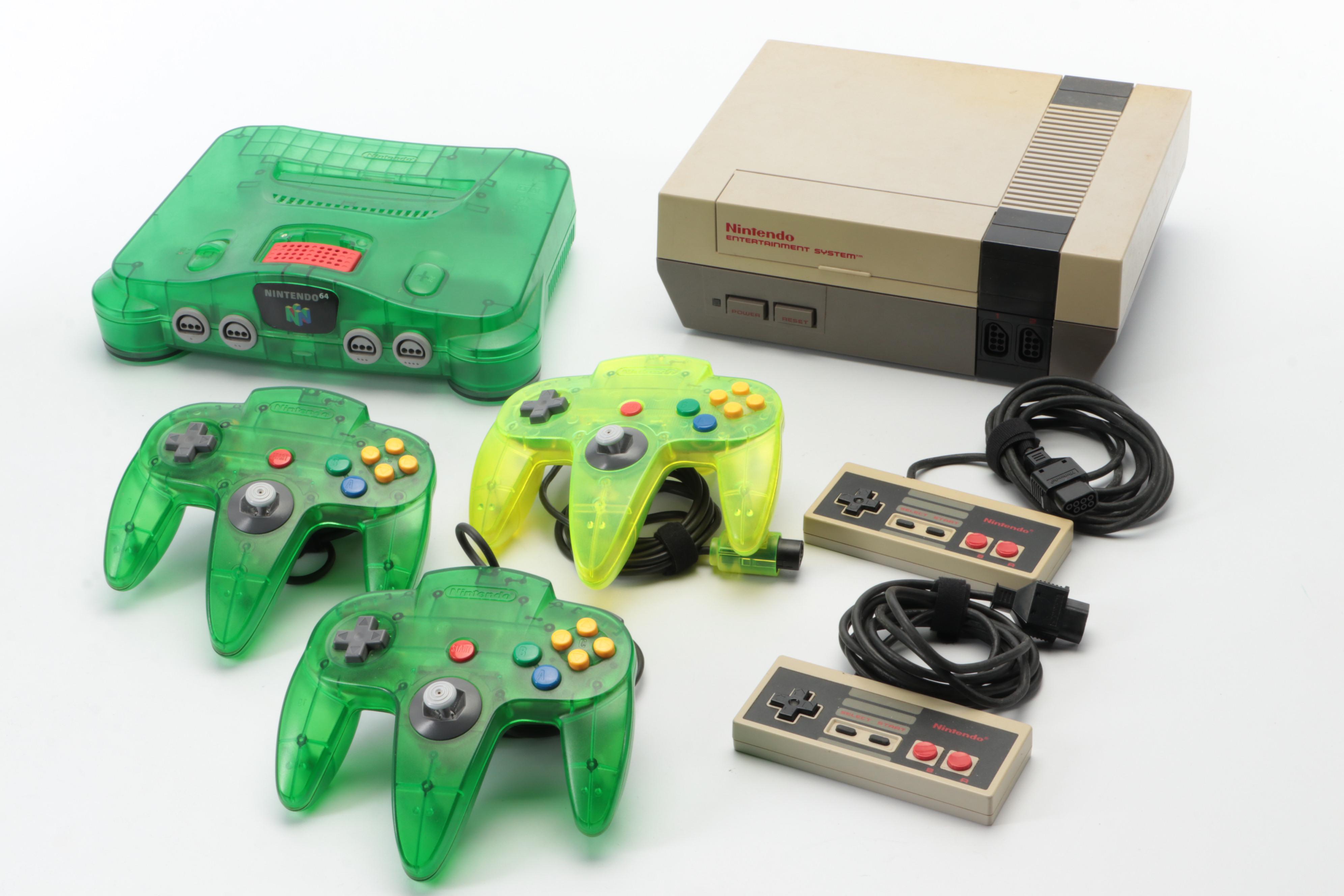 Nintendo 64 and NES Game Consoles with Games, Controllers, and More