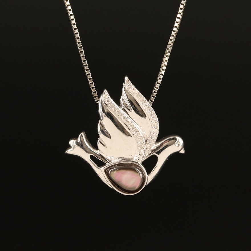 Sterling Mother-of-Pearl and Diamond Dove Pendant Necklace