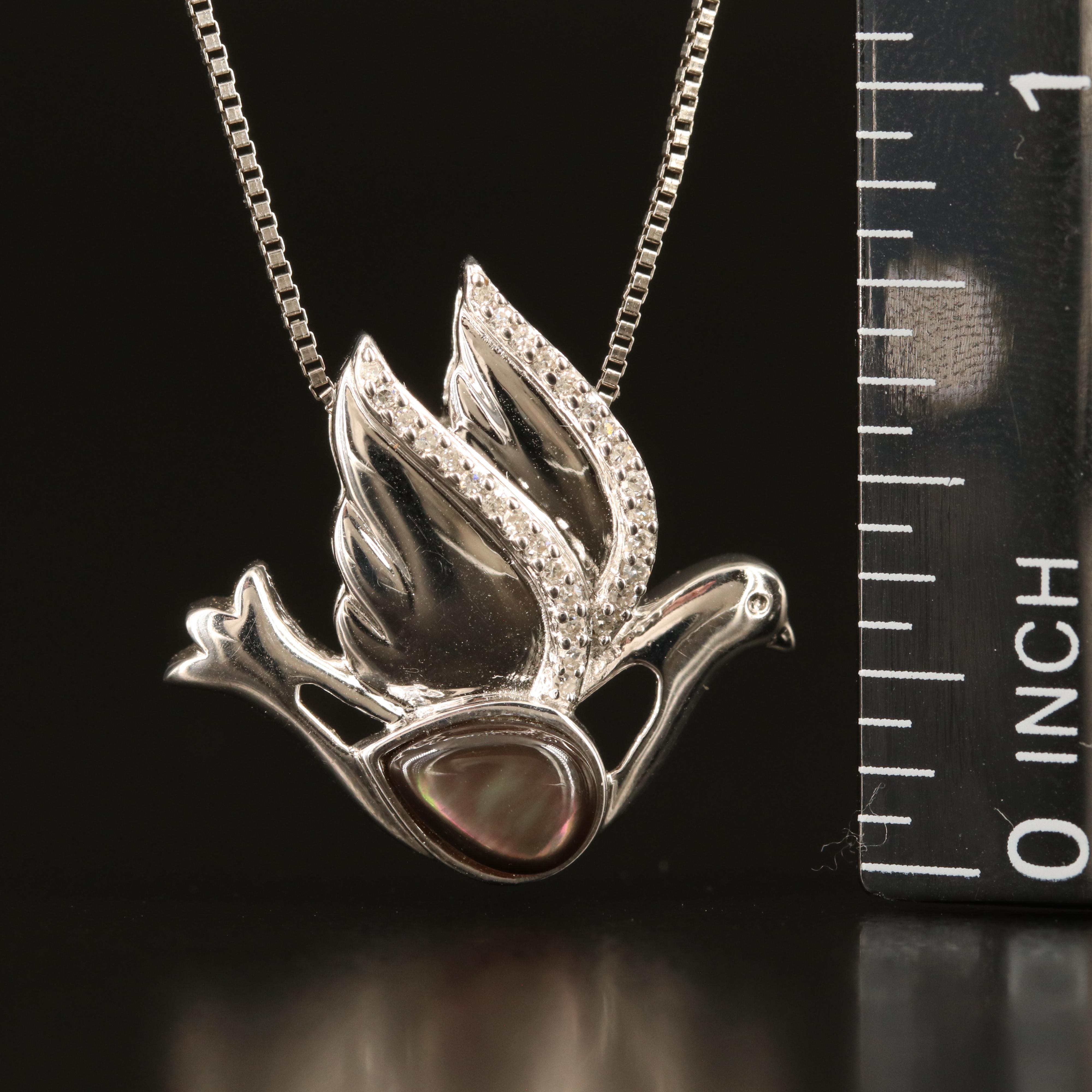 Sterling Mother-of-Pearl and Diamond Dove Pendant Necklace
