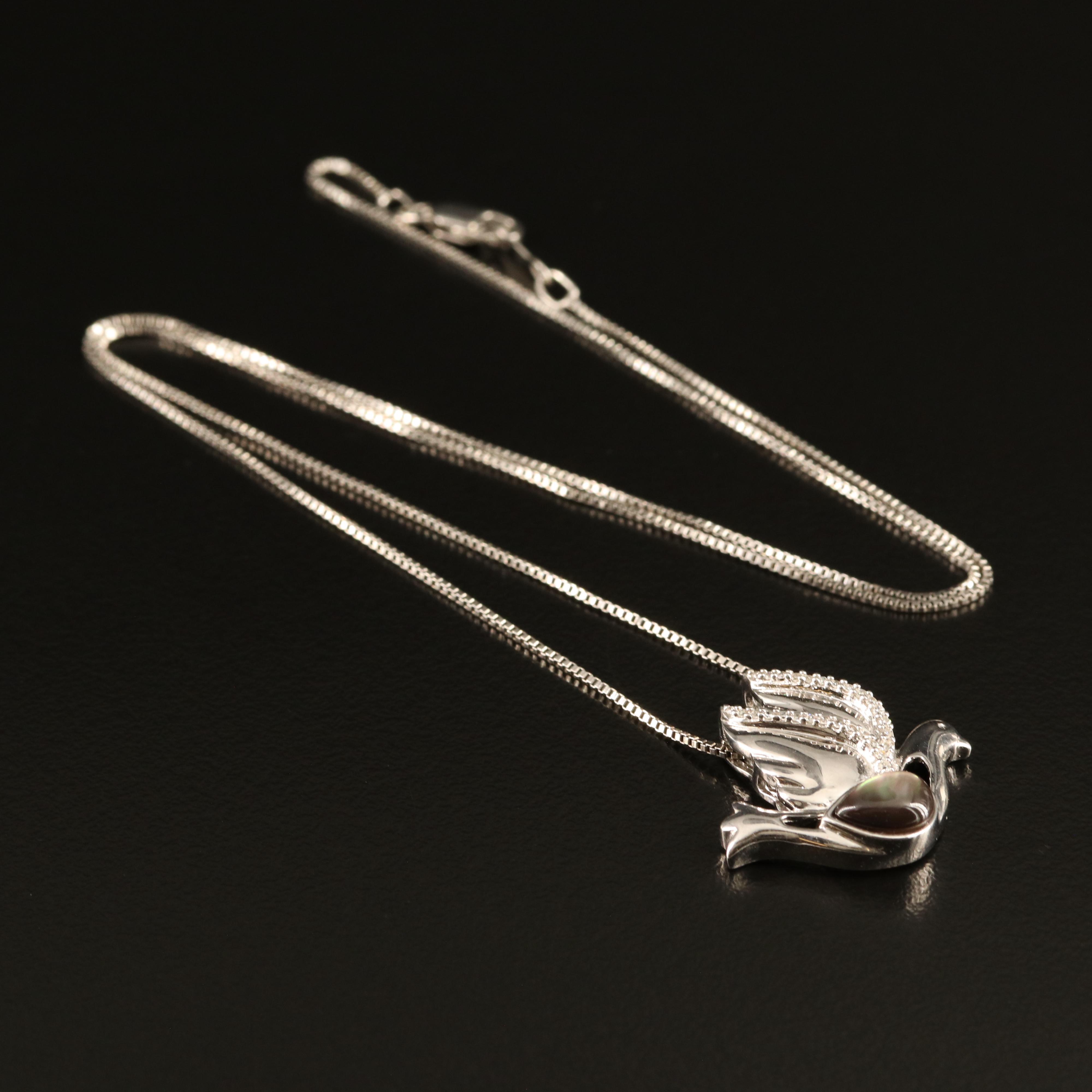 Sterling Mother-of-Pearl and Diamond Dove Pendant Necklace