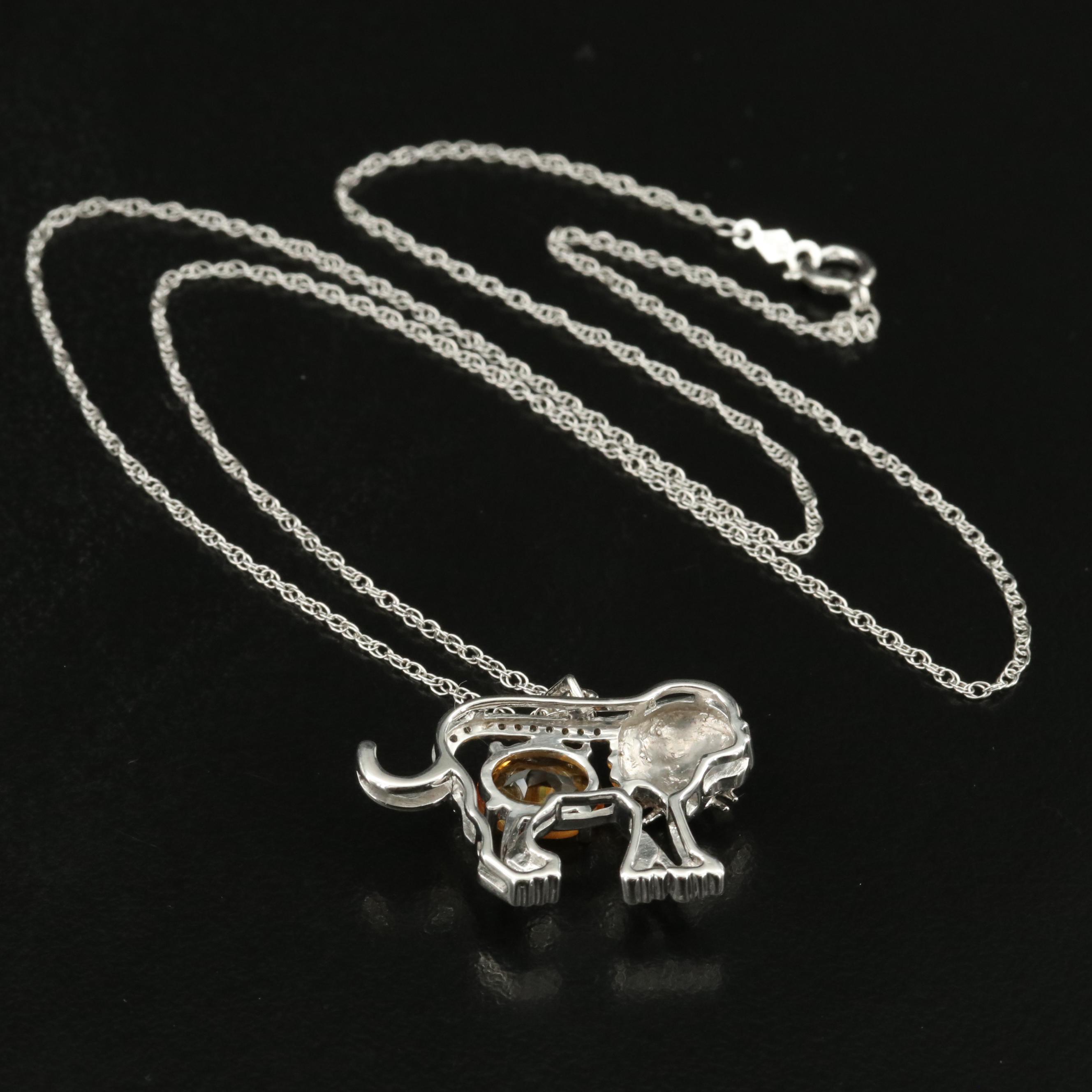 Sterling Citrine and Sapphire Tiger Pendant Necklace