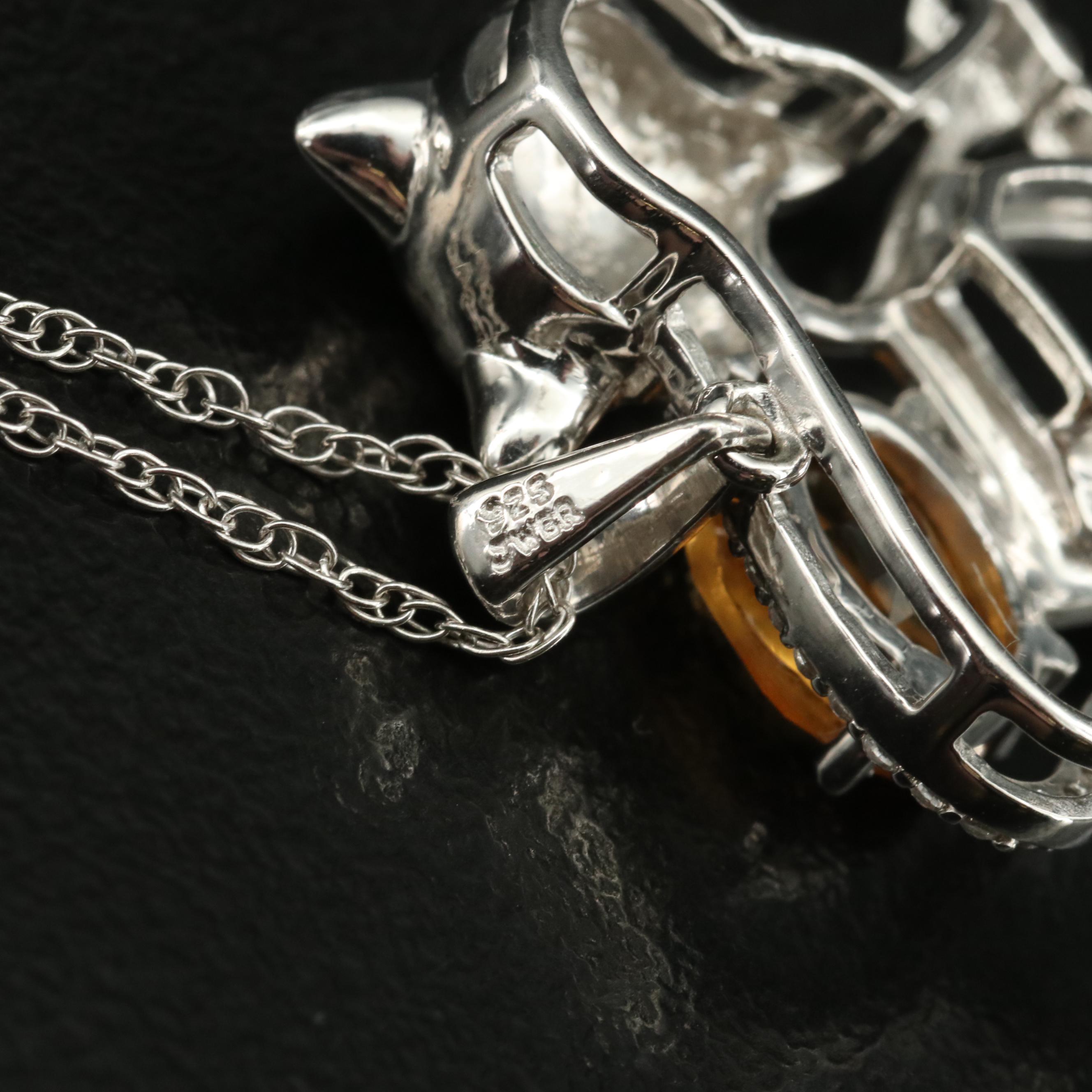 Sterling Citrine and Sapphire Tiger Pendant Necklace