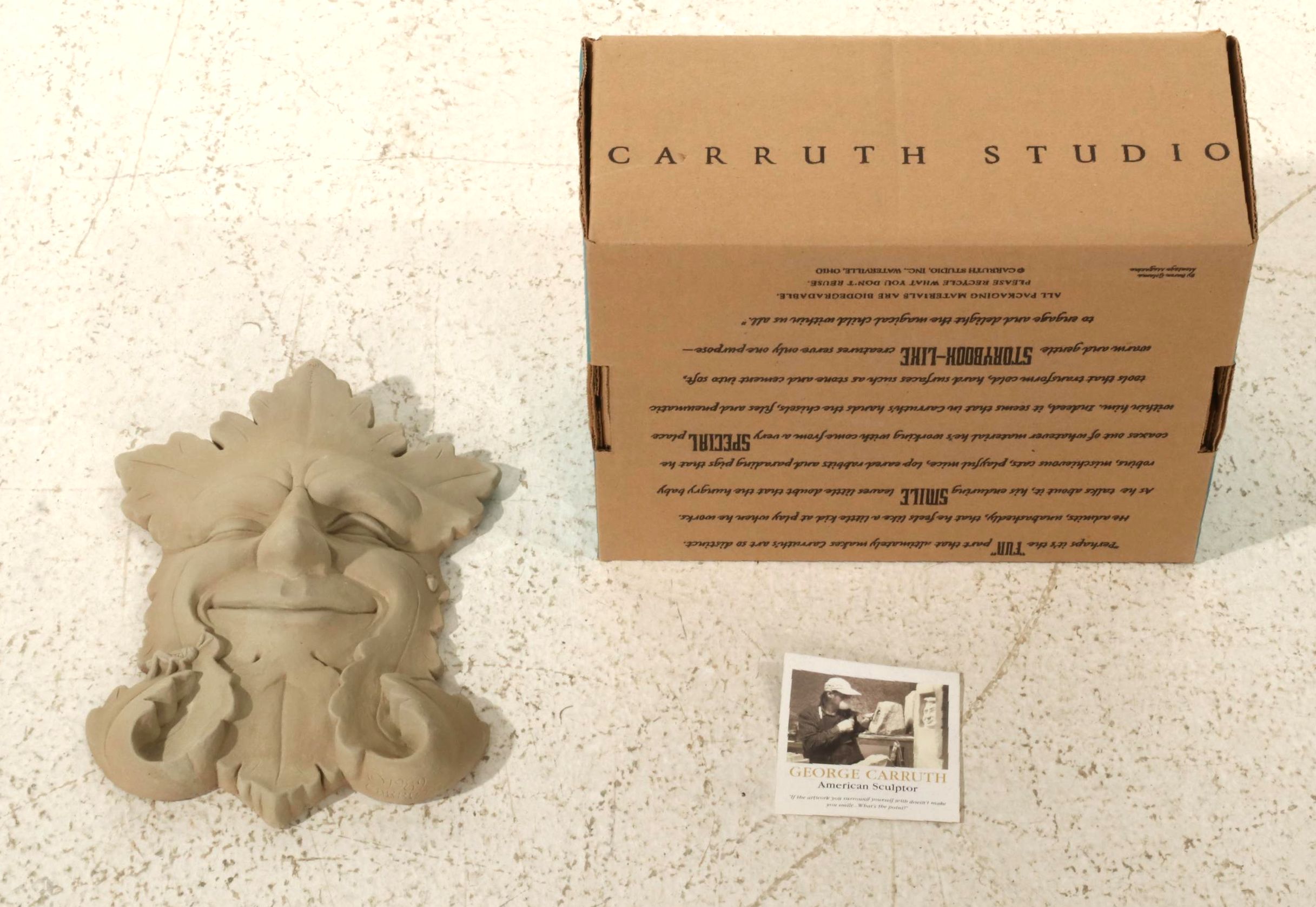 George Carruth "Garden Smile" Green Man Wall Plaque with Virgin Mary Statue