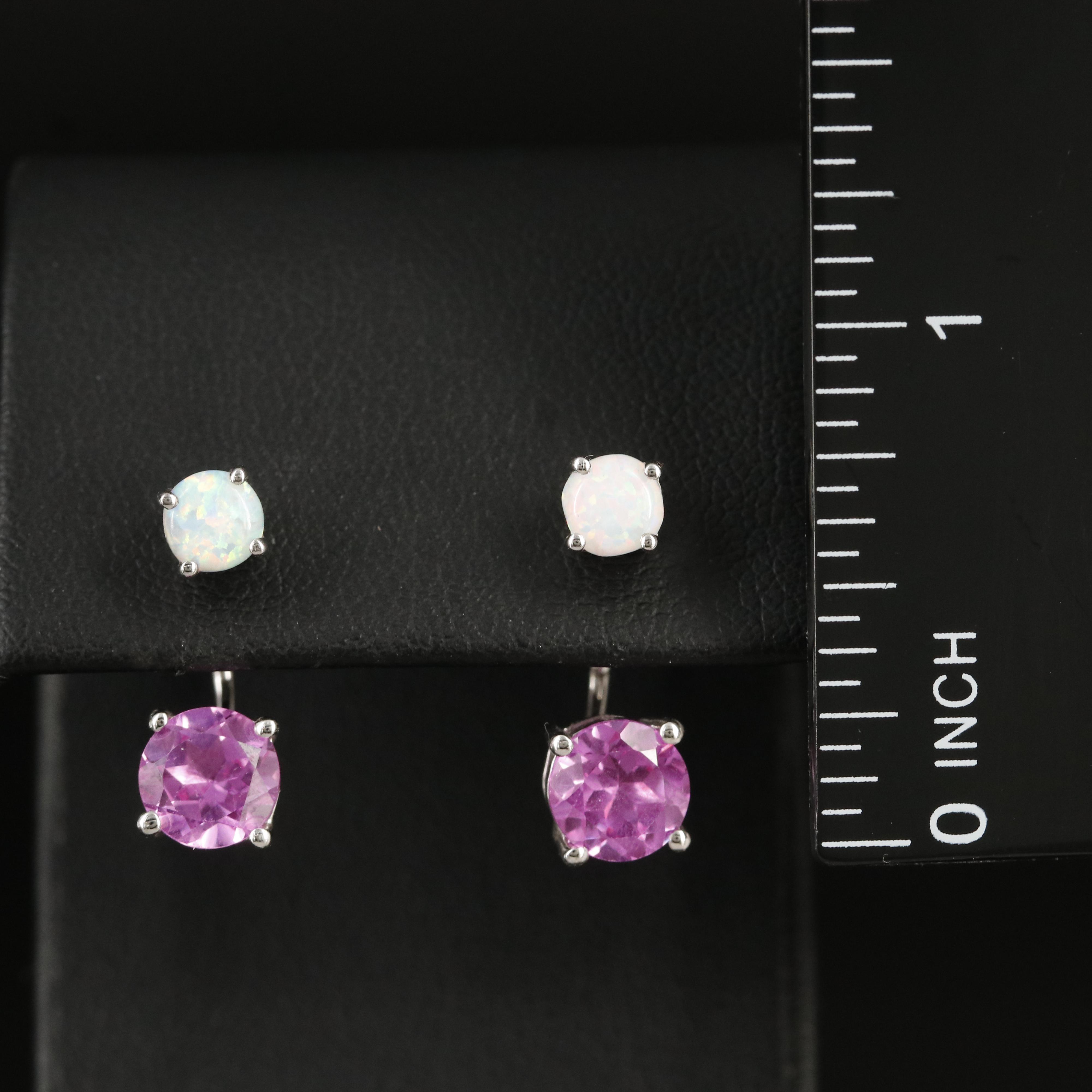 Opal Stud Earrings with Sterling Pink Sapphire Enhancers