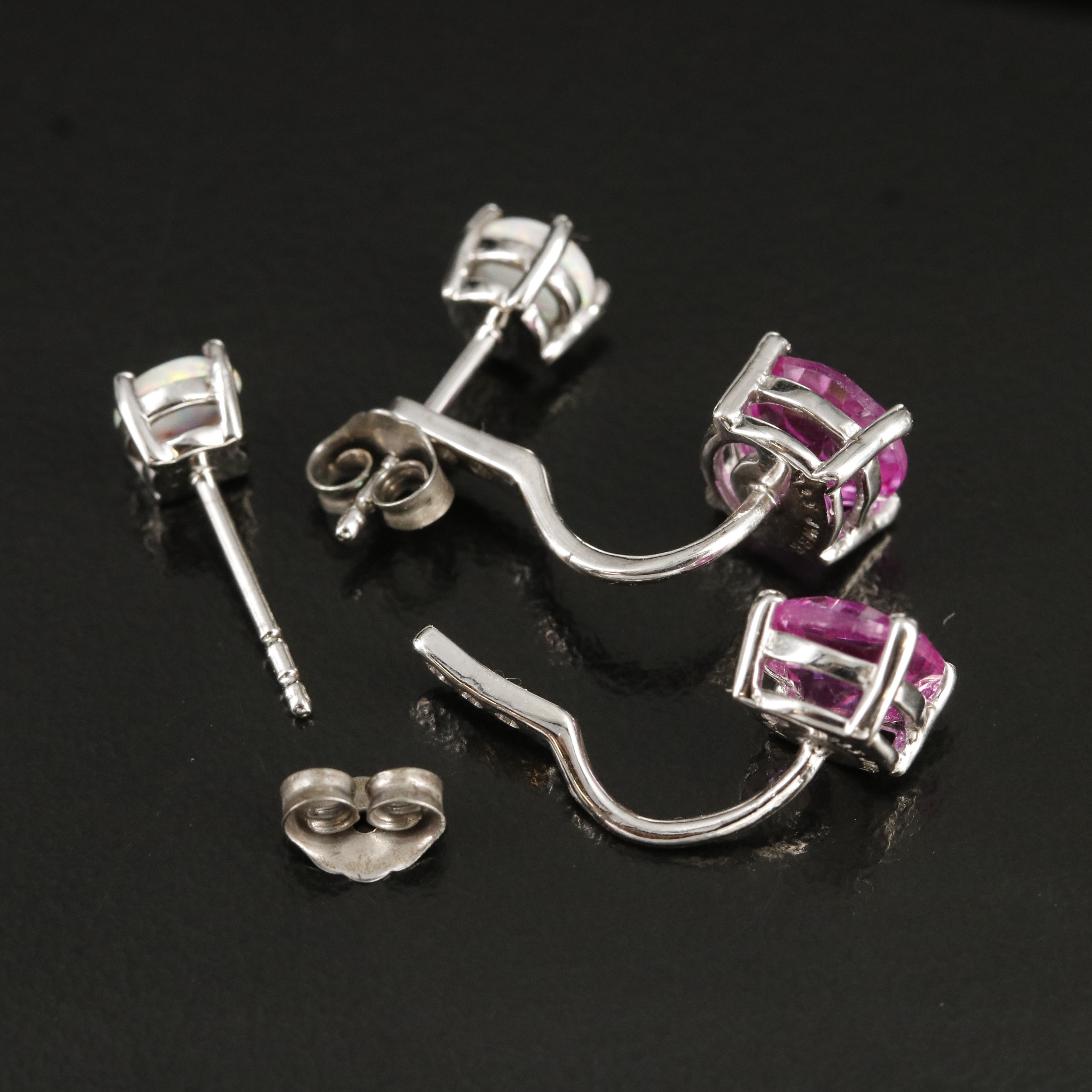 Opal Stud Earrings with Sterling Pink Sapphire Enhancers