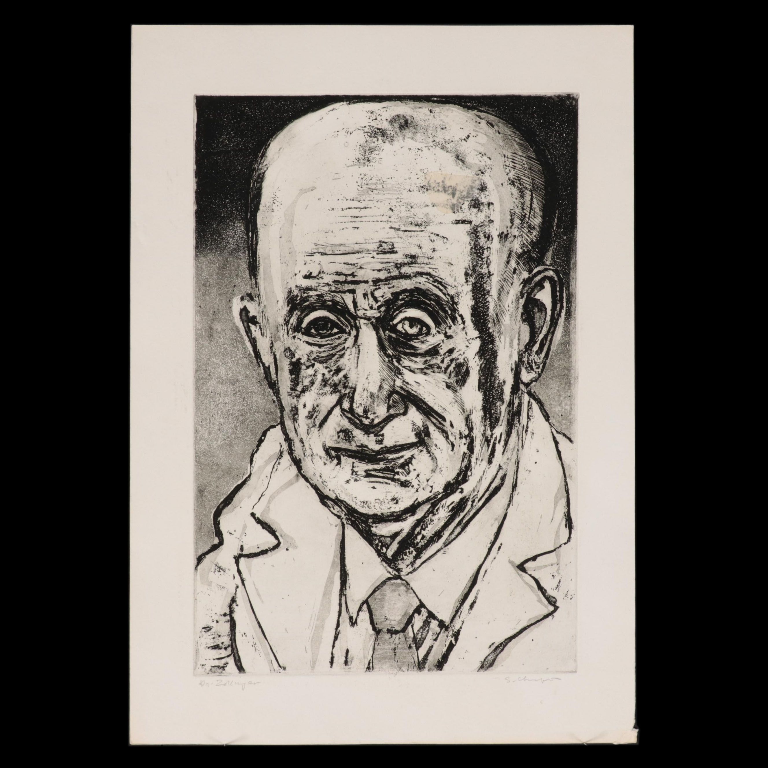Sidney Chafetz Etching With Aquatint "Dr. Zollinger," 1975