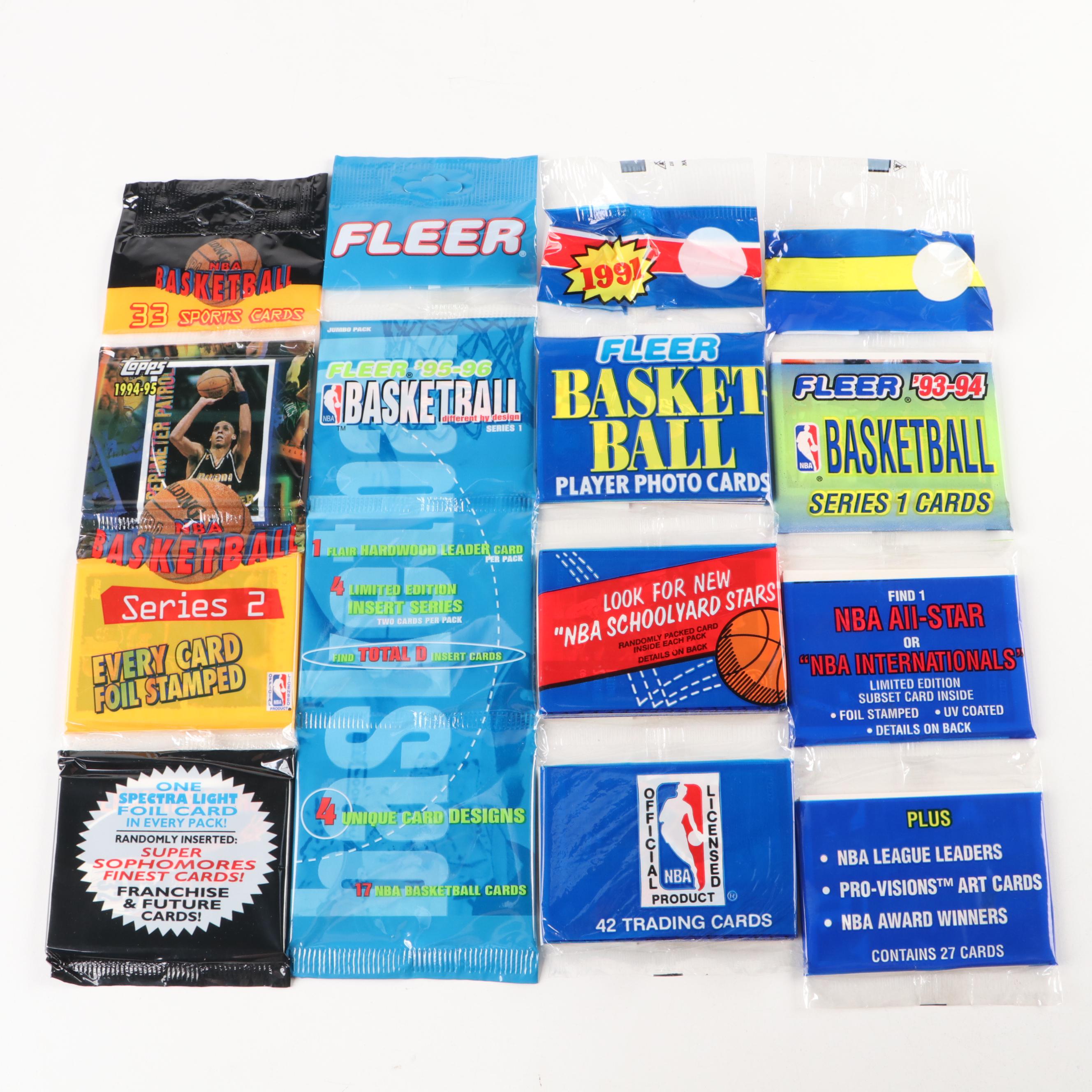 Sealed Basketball Card Packs with Fleer, Flair, Upper Deck, and Topps, 1990s