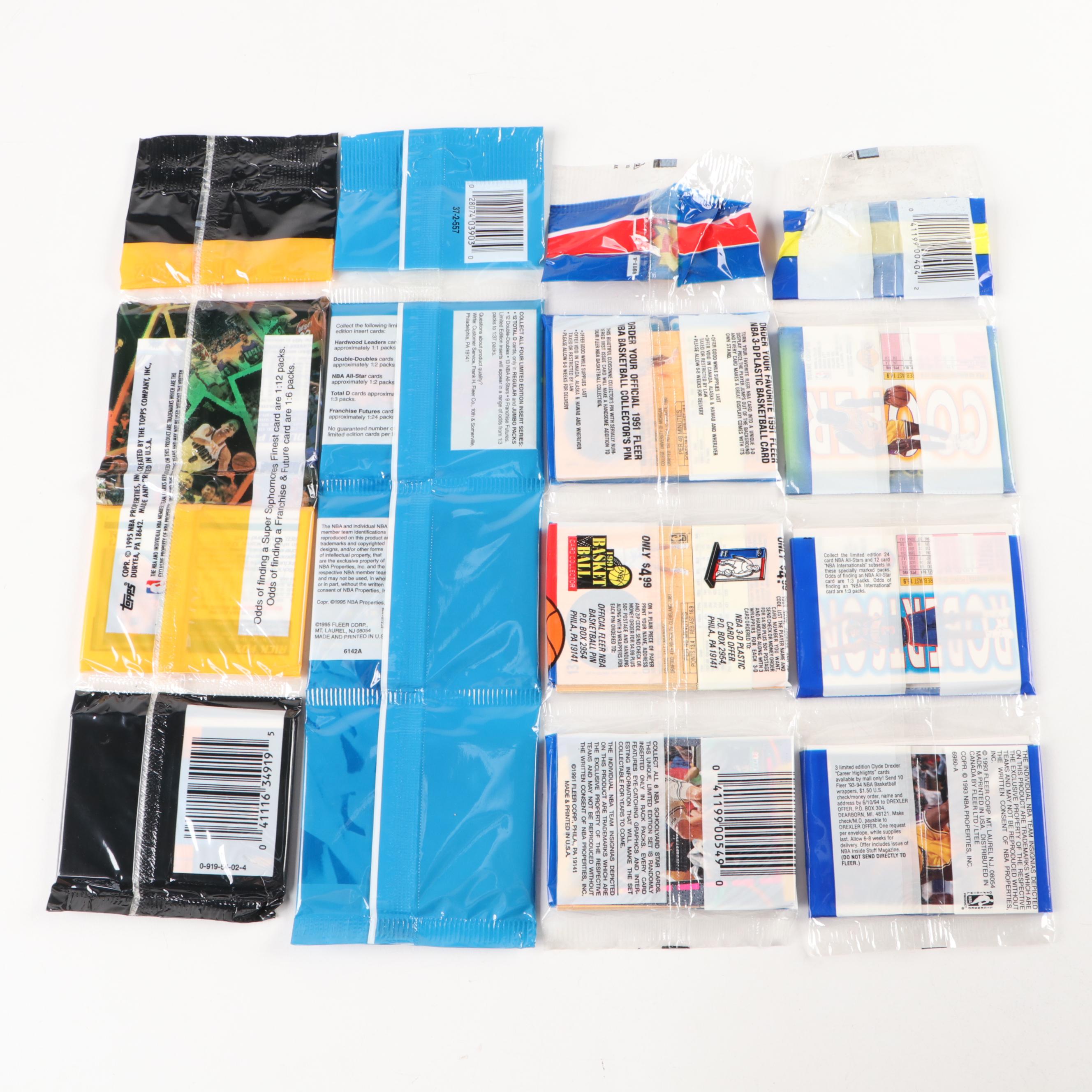Sealed Basketball Card Packs with Fleer, Flair, Upper Deck, and Topps, 1990s