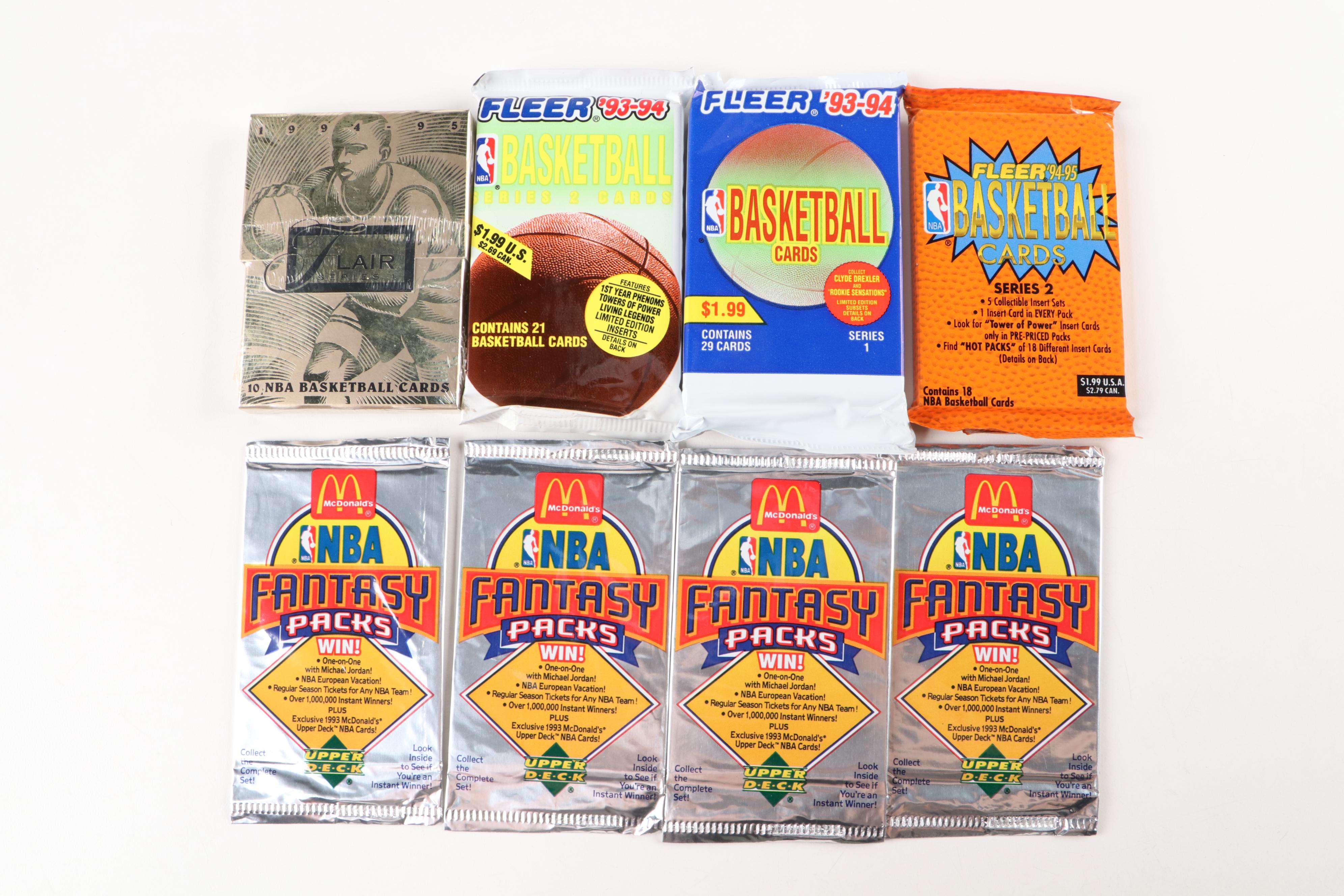 Sealed Basketball Card Packs with Fleer, Flair, Upper Deck, and Topps, 1990s