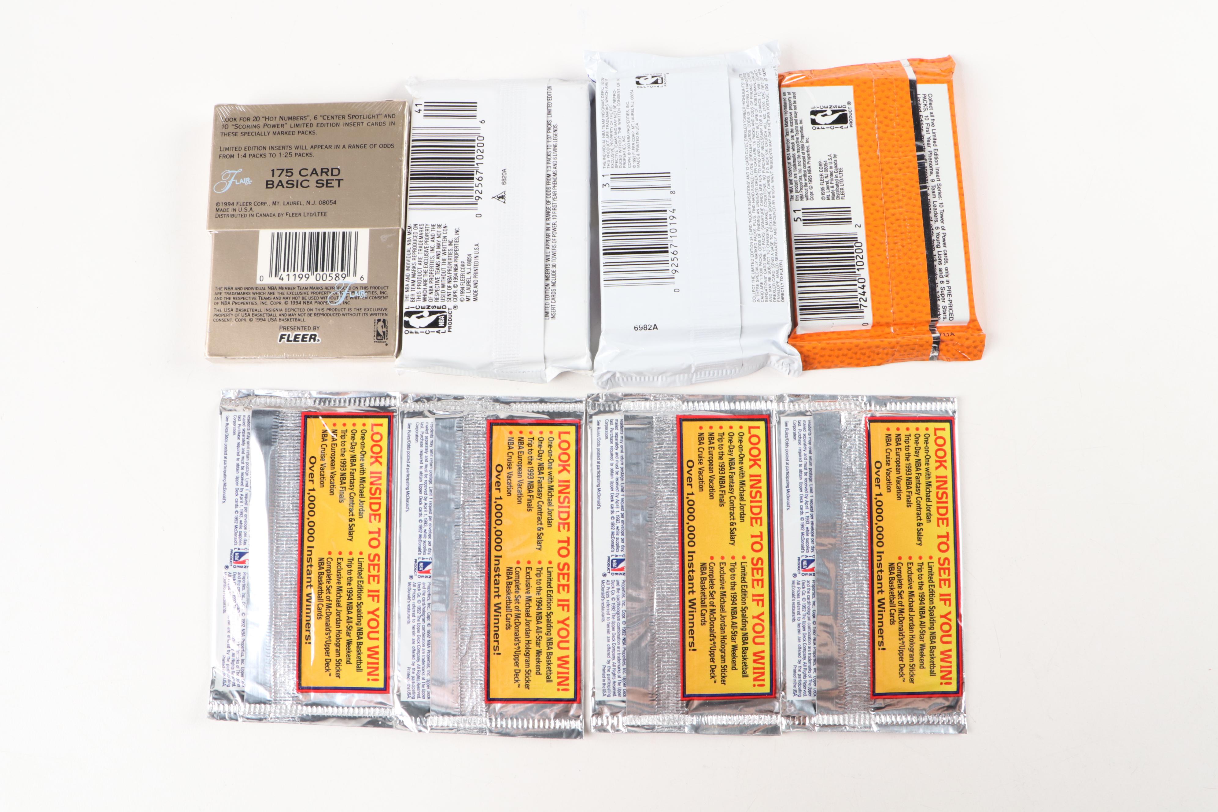 Sealed Basketball Card Packs with Fleer, Flair, Upper Deck, and Topps, 1990s