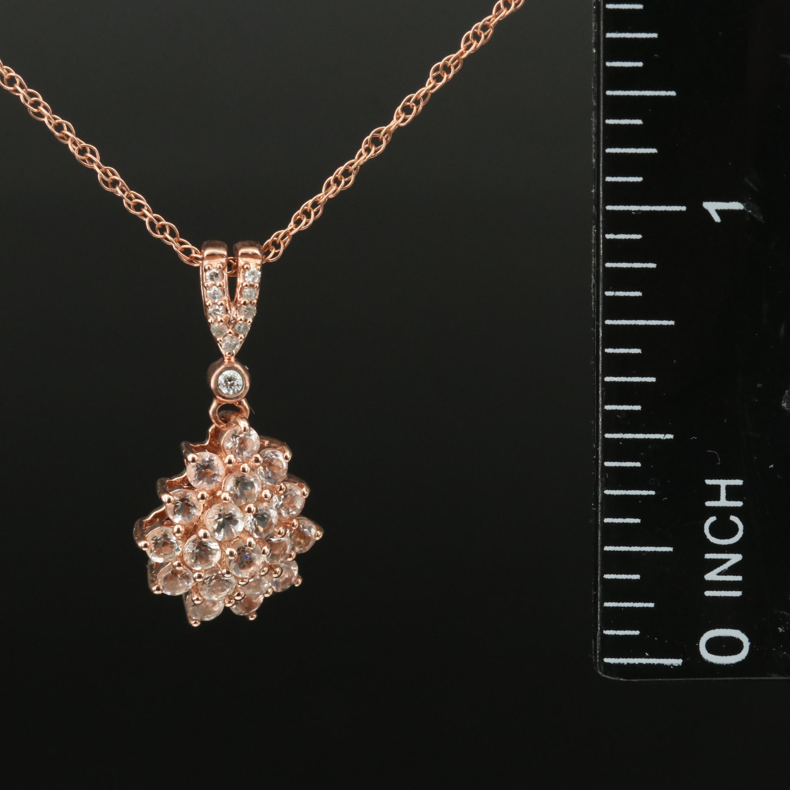 Sterling Morganite Cluster Pendant Necklace