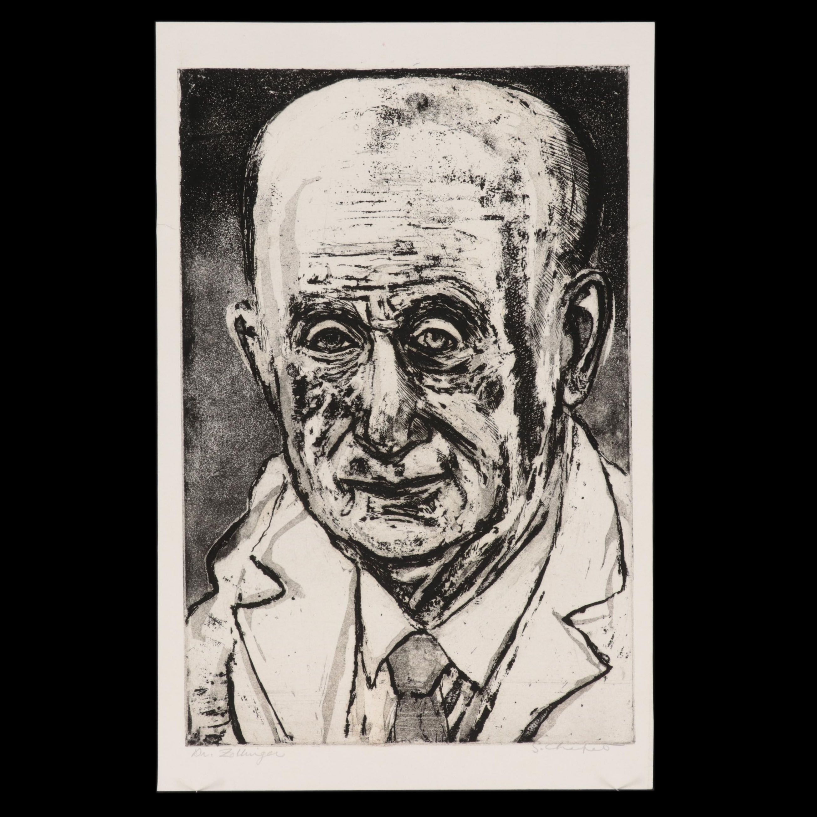Sidney Chafetz Etching With Aquatint "Dr. Zollinger," 1975