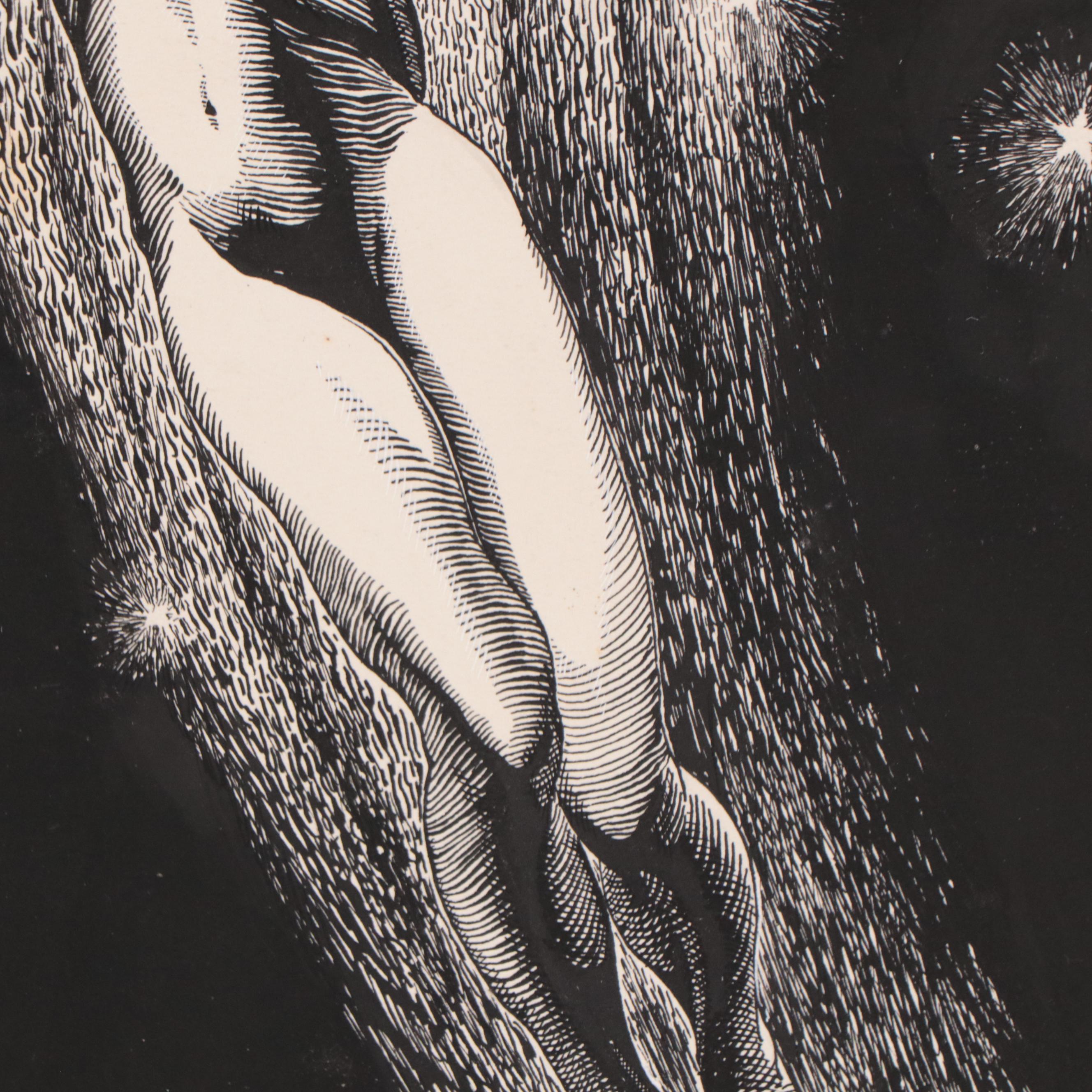 Dan Burne Jones Embellished Wood Engraving "Stardust," 1936