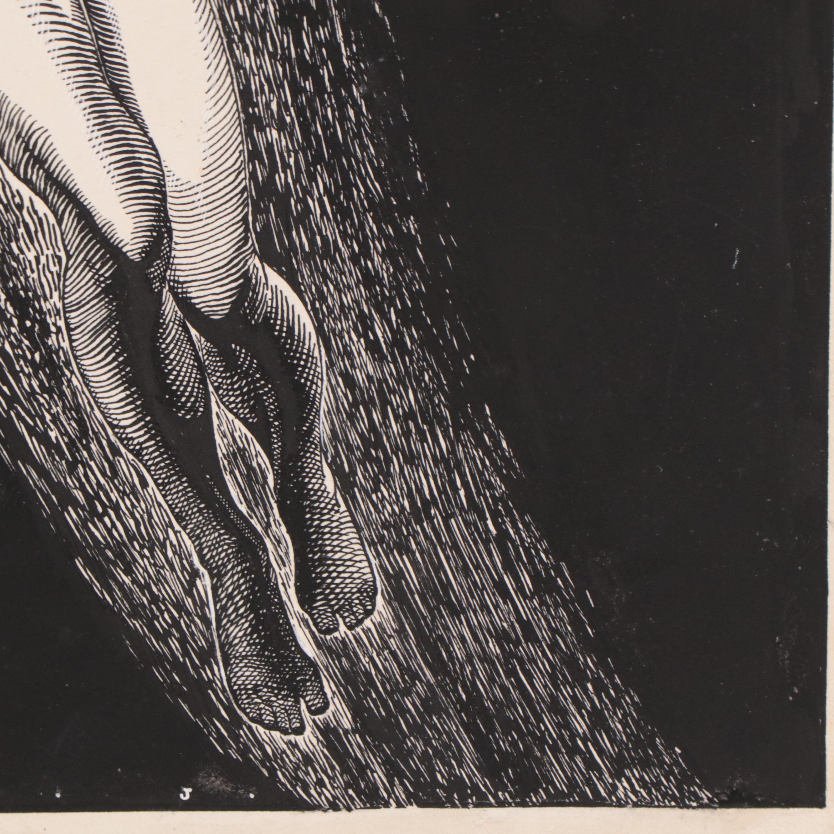 Dan Burne Jones Embellished Wood Engraving "Stardust," 1936