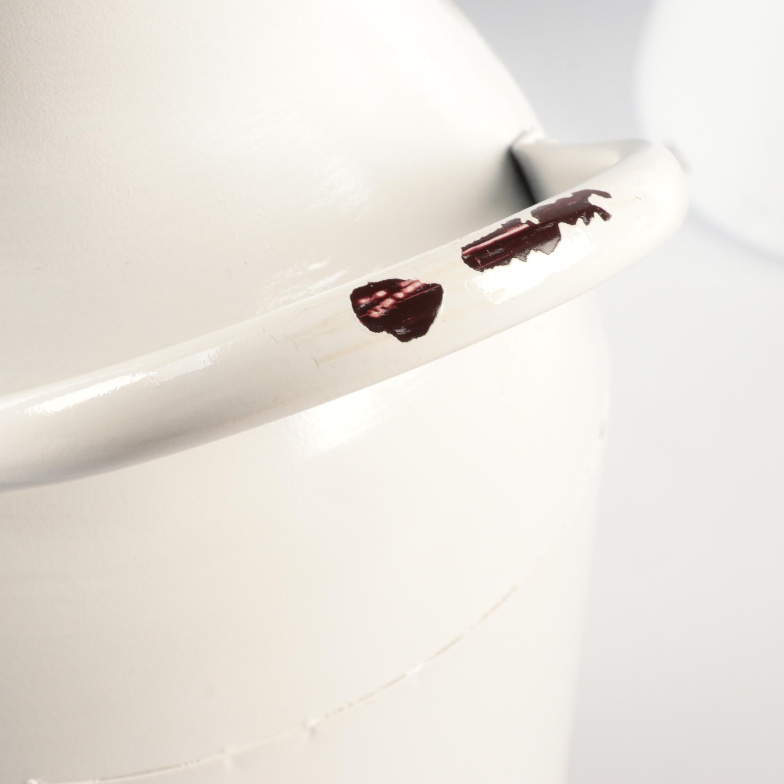 Enamelware Pitcher and Other Containers with Kitchen Scale and Rooster Figurine