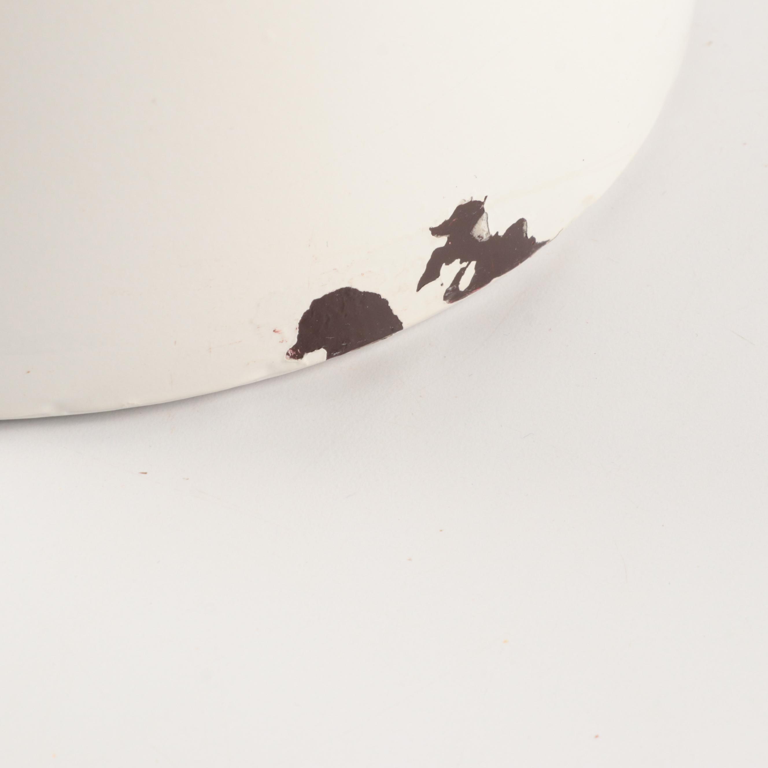 Enamelware Pitcher and Other Containers with Kitchen Scale and Rooster Figurine