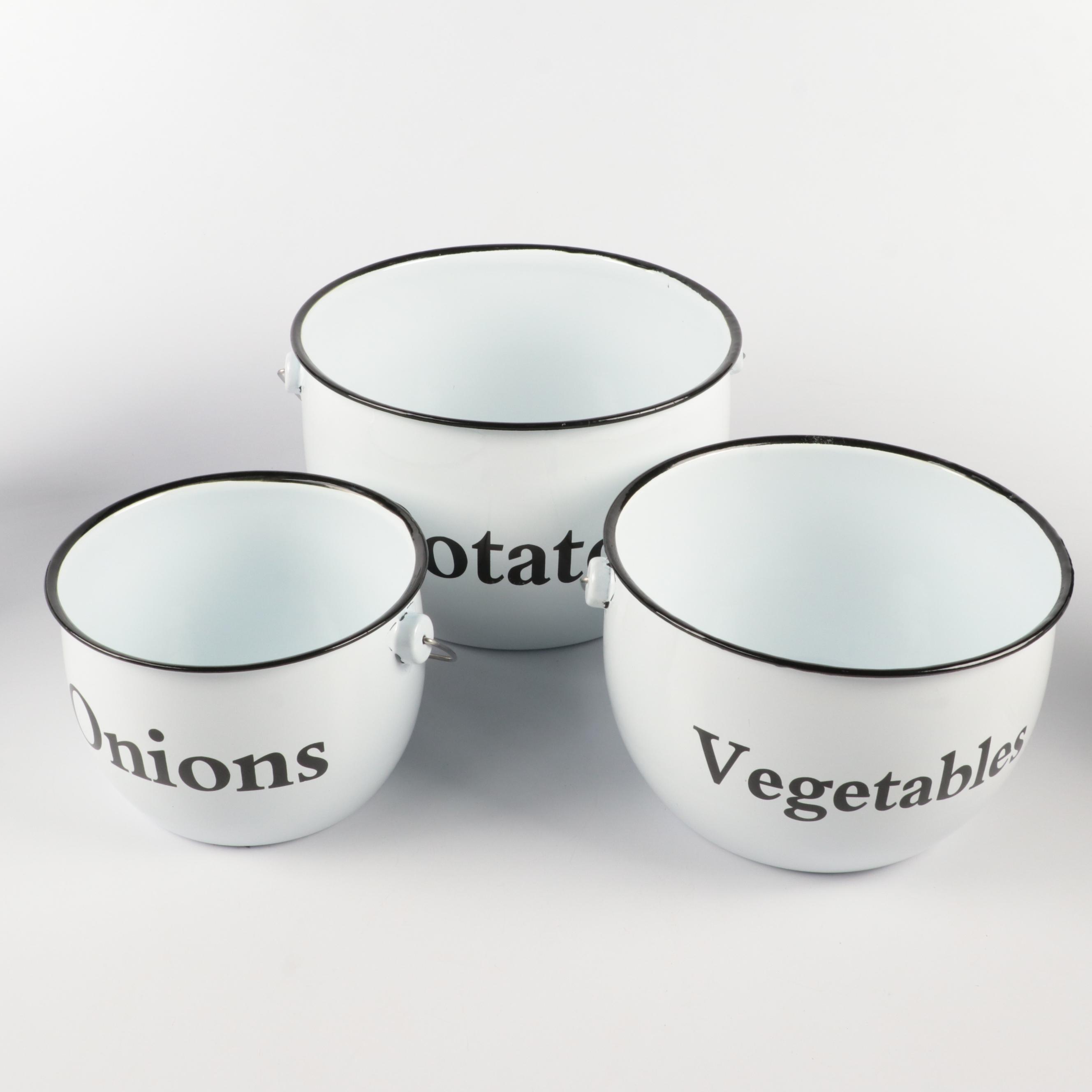 Enamelware Pitcher and Other Containers with Kitchen Scale and Rooster Figurine