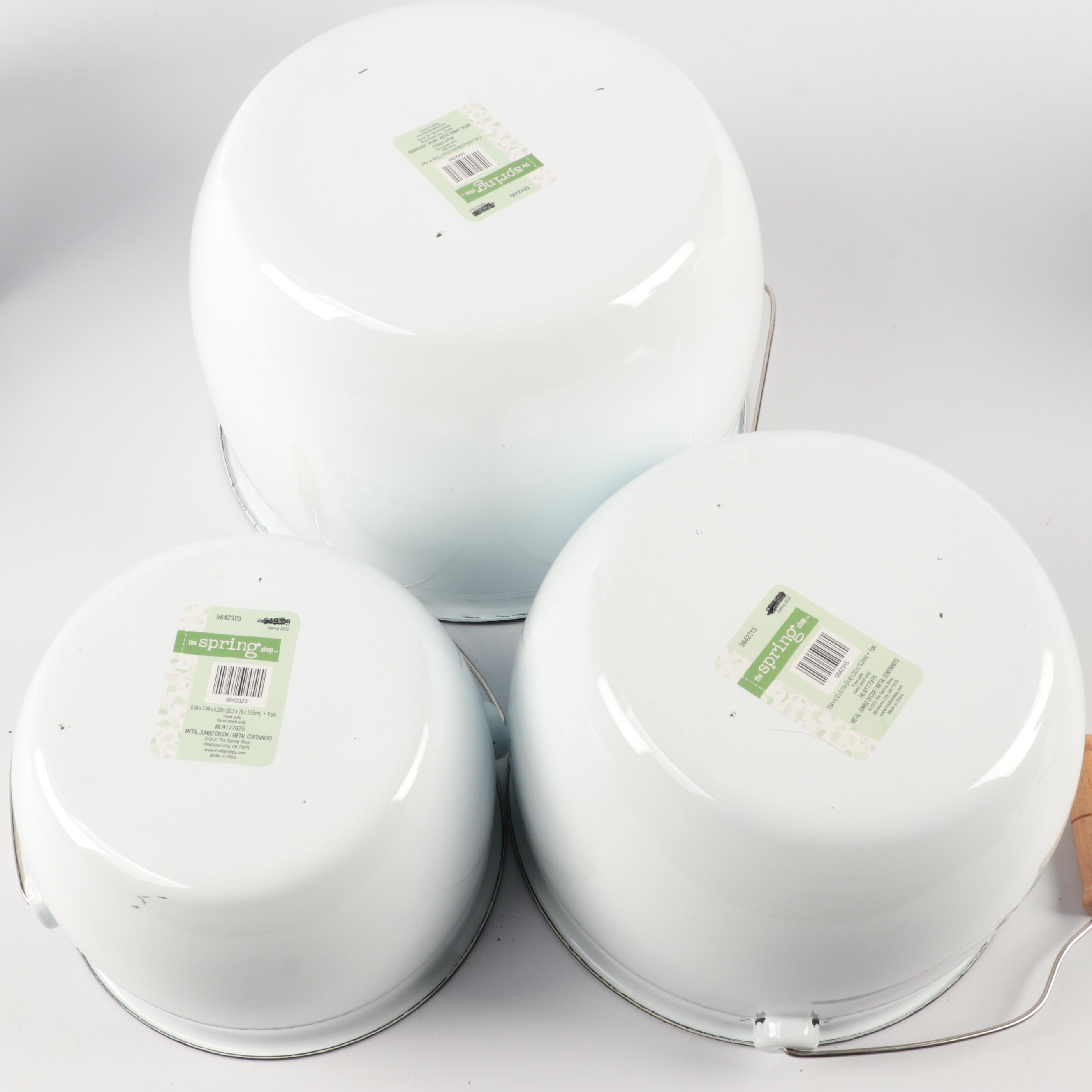 Enamelware Pitcher and Other Containers with Kitchen Scale and Rooster Figurine