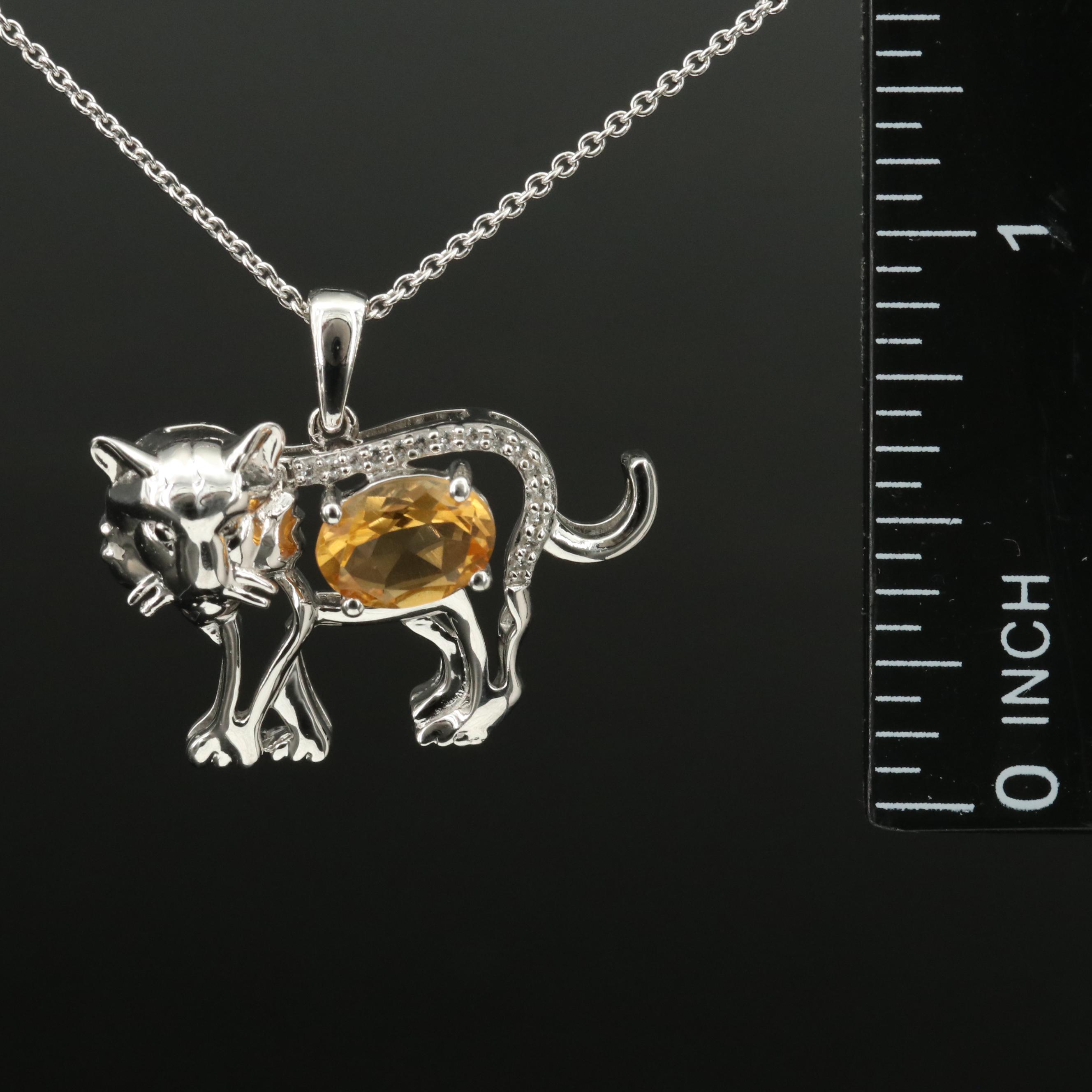 Sterling Citrine and Sapphire Tiger Pendant Necklace