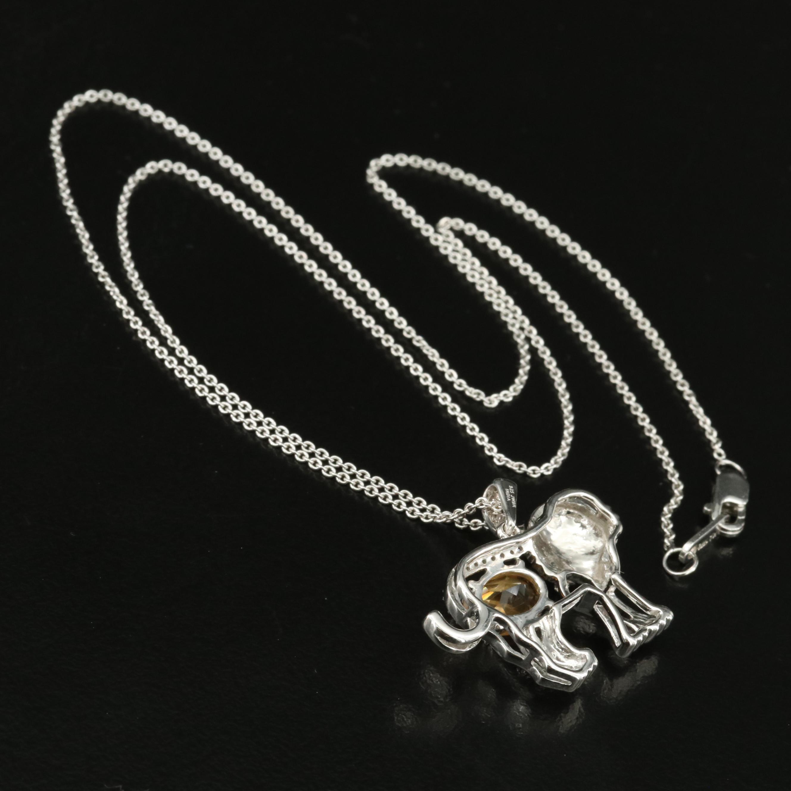 Sterling Citrine and Sapphire Tiger Pendant Necklace