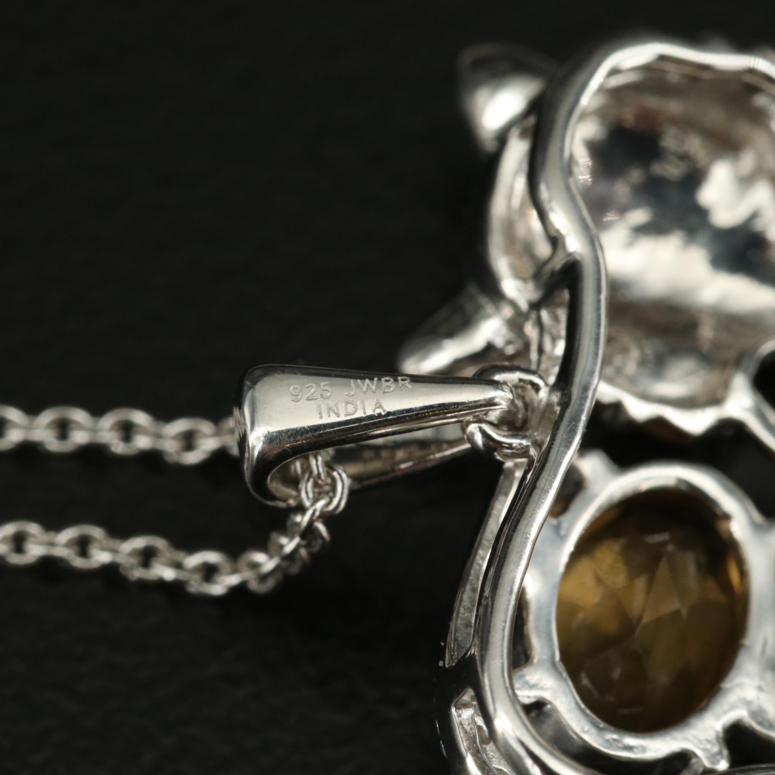 Sterling Citrine and Sapphire Tiger Pendant Necklace