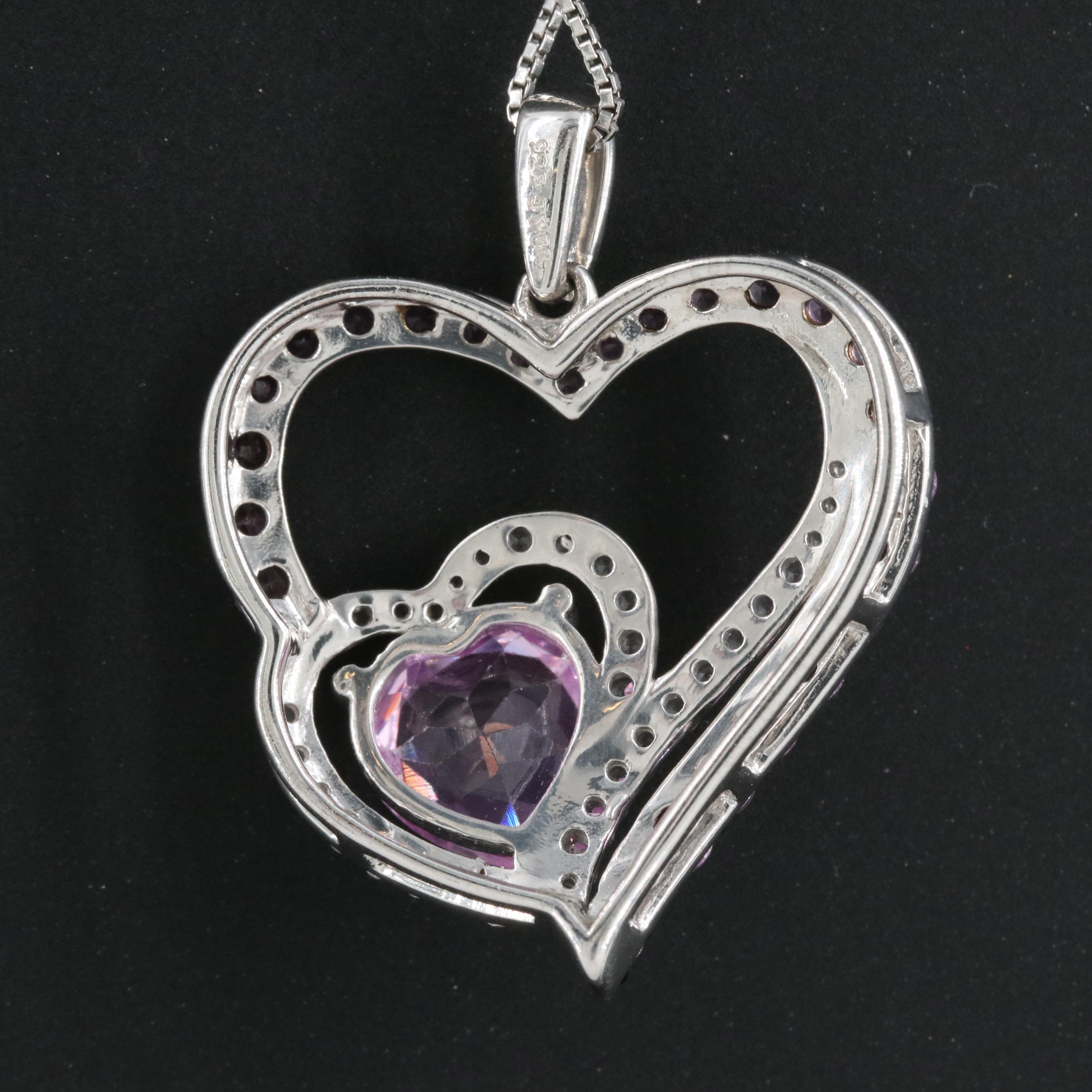 Sterling Sapphire Double Heart Pendant Necklace