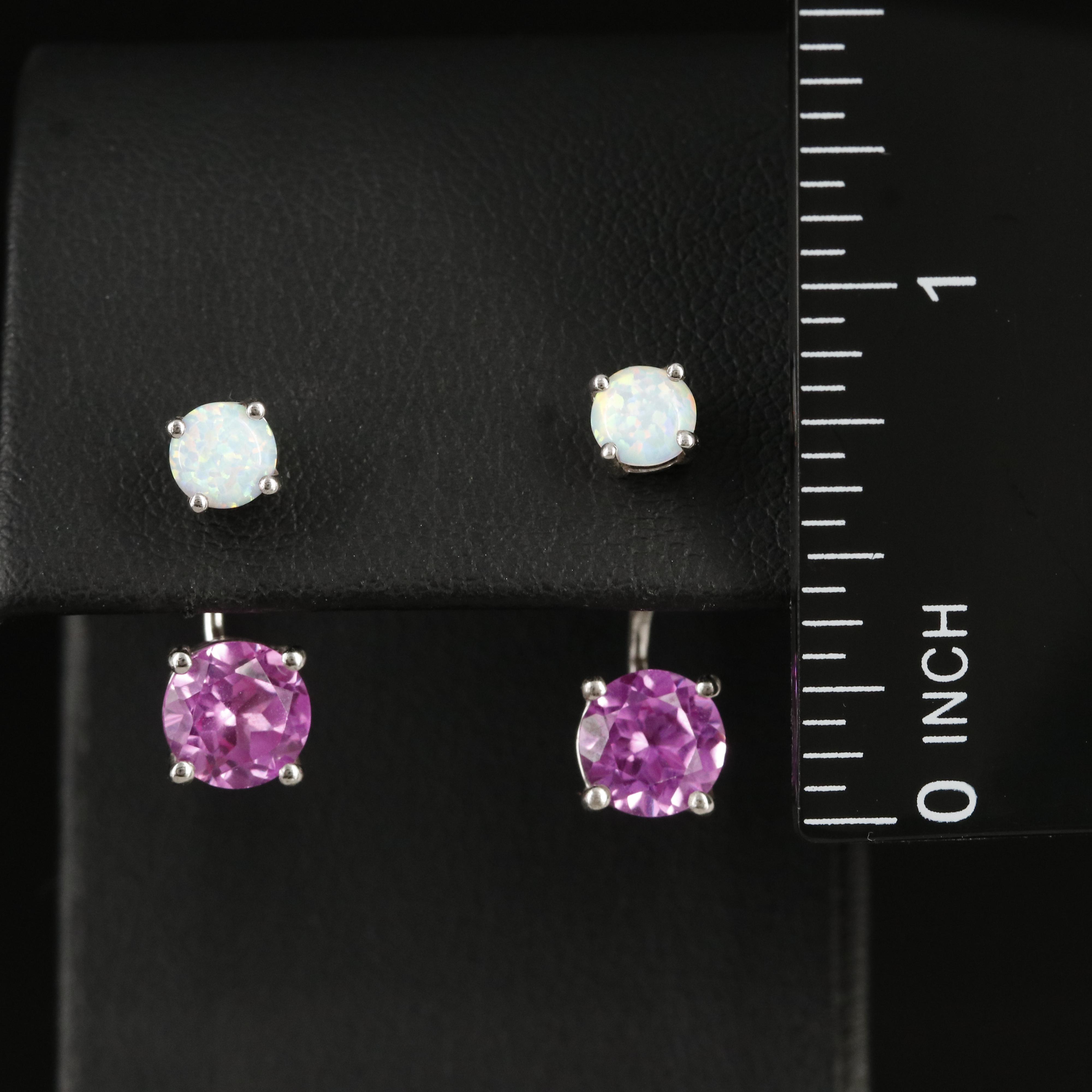 Opal Stud Earrings with Sterling Pink Sapphire Enhancers