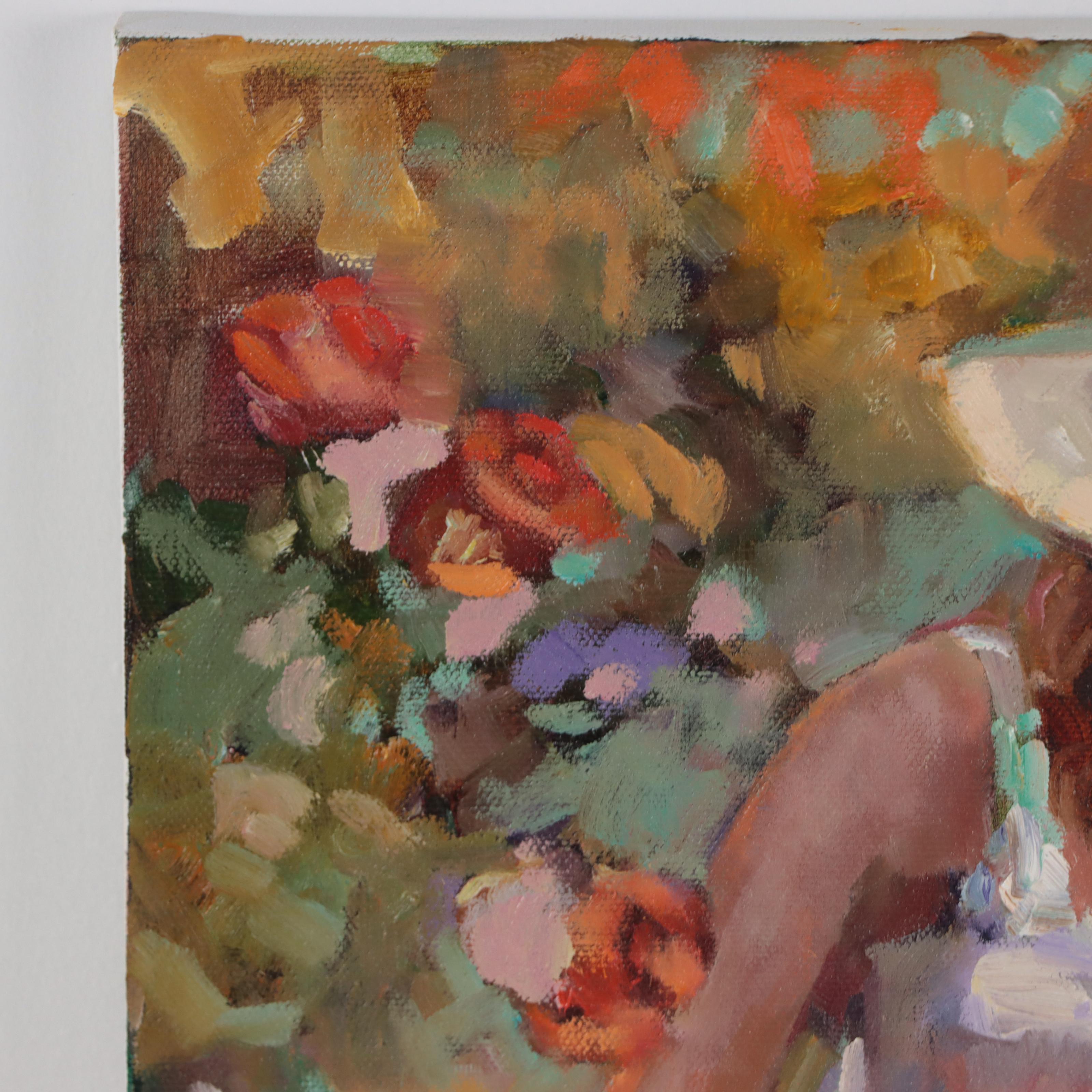 Sally Rosenbaum Oil Painting of Seated Figure, 21st Century