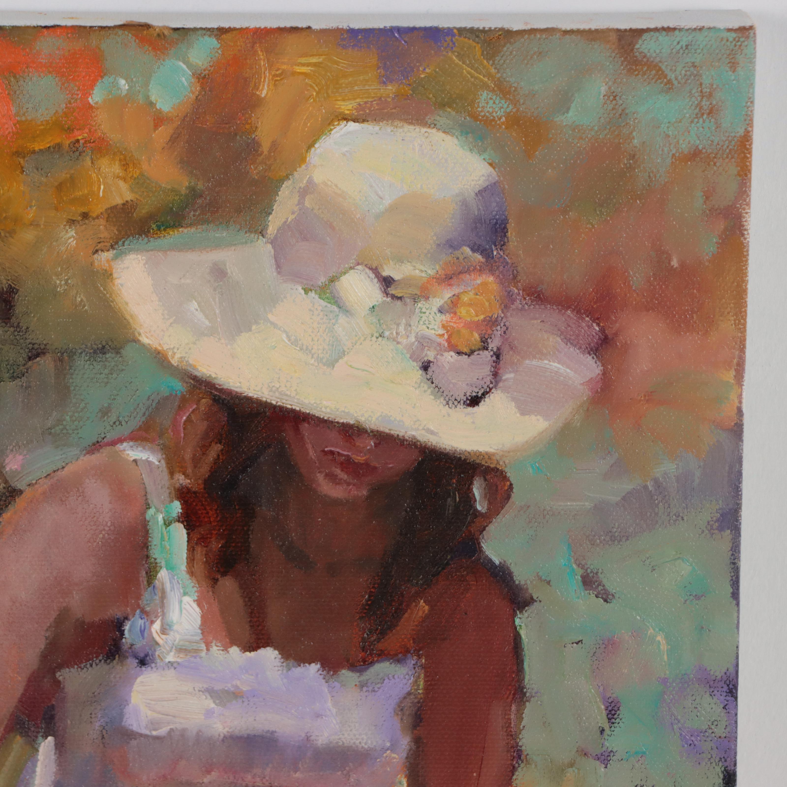 Sally Rosenbaum Oil Painting of Seated Figure, 21st Century