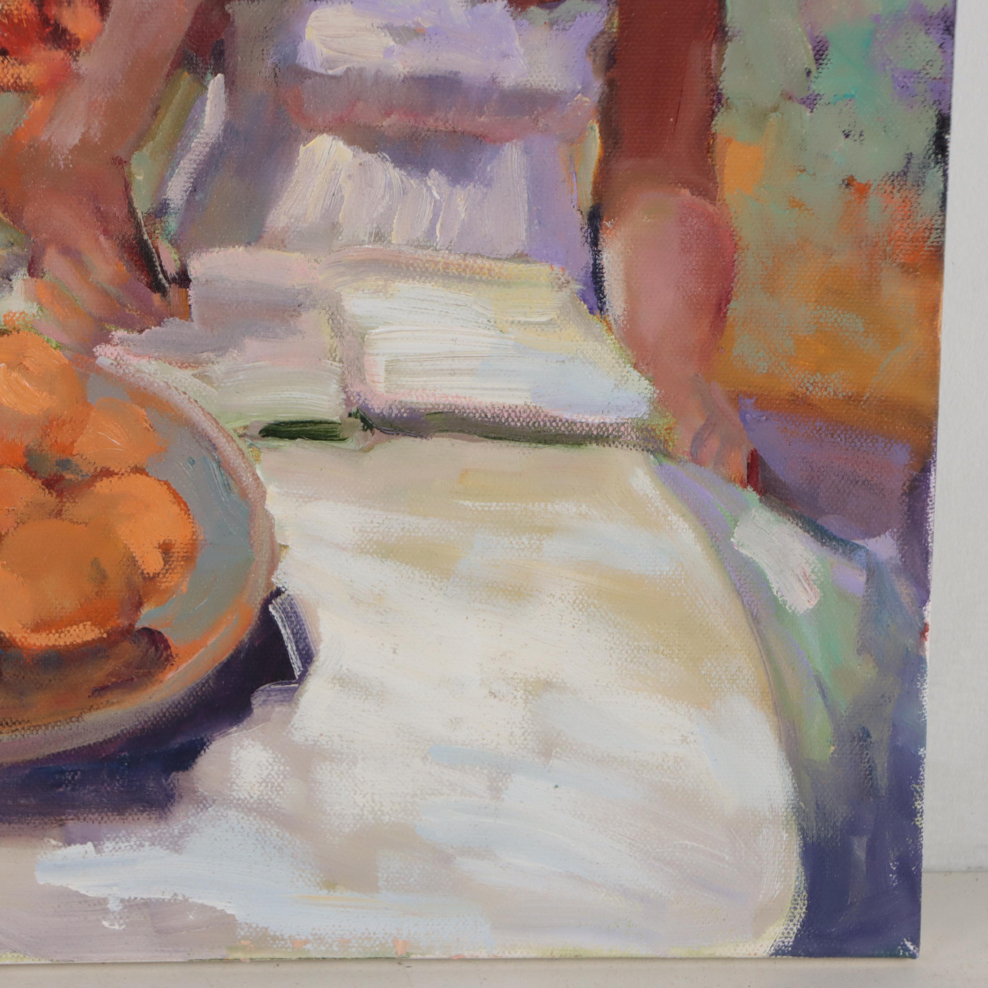 Sally Rosenbaum Oil Painting of Seated Figure, 21st Century