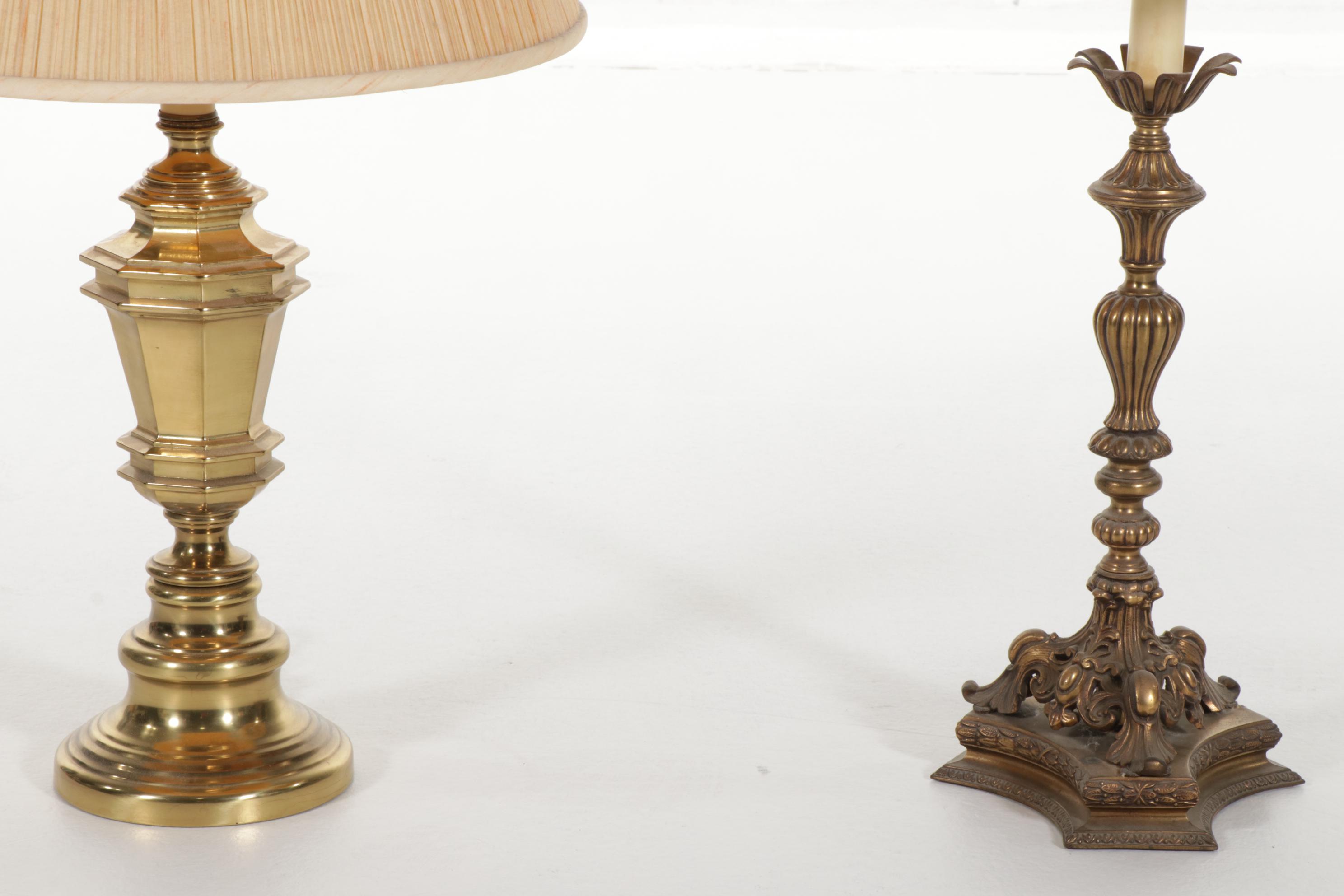 Brass Table Lamps With Carved Wooden Wall Plaques, Brass Bells and More
