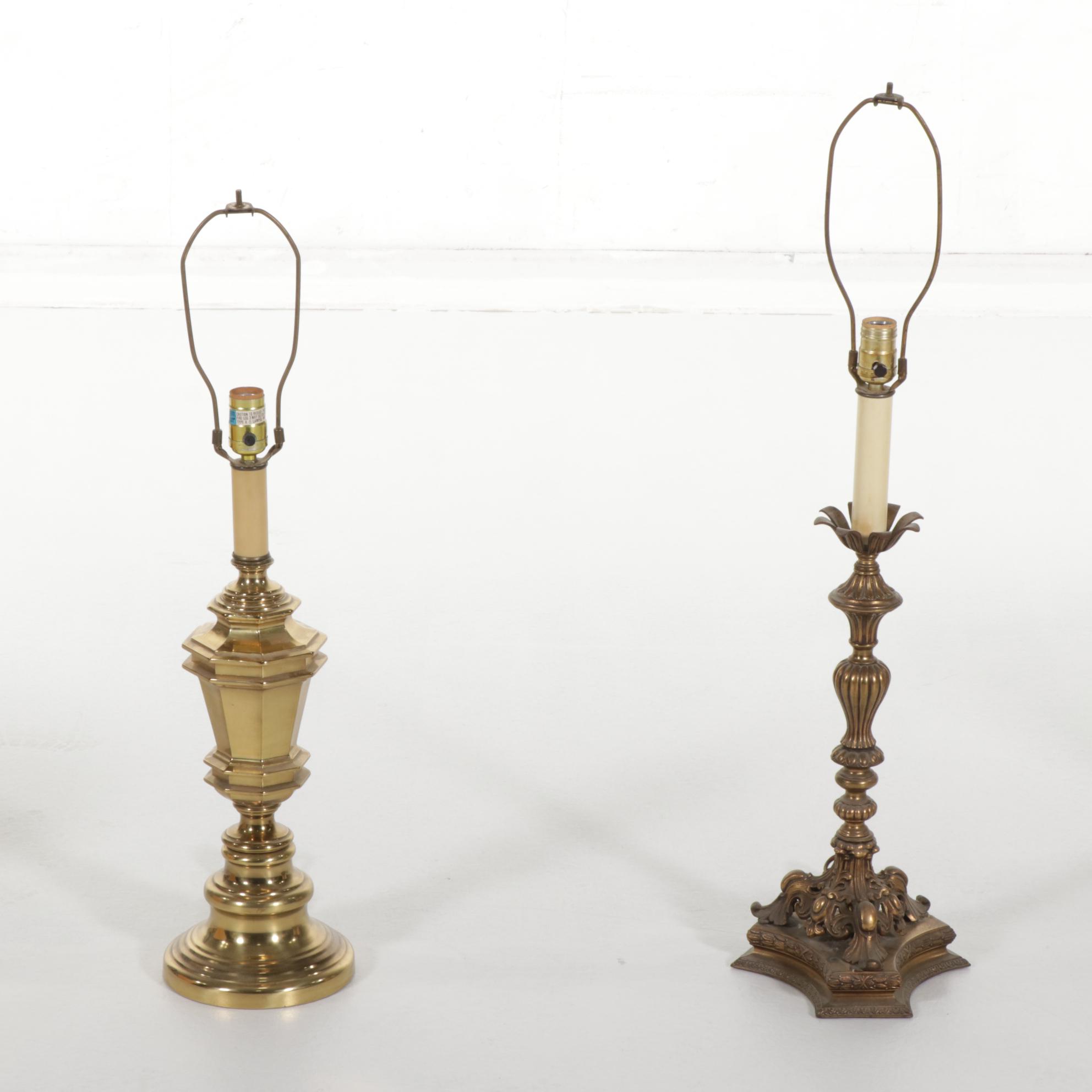 Brass Table Lamps With Carved Wooden Wall Plaques, Brass Bells and More