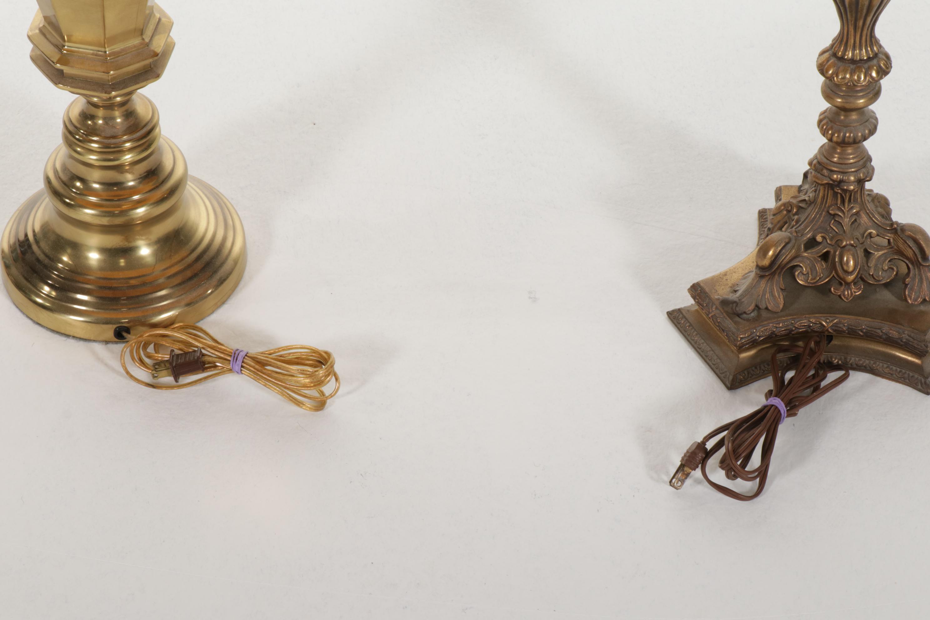 Brass Table Lamps With Carved Wooden Wall Plaques, Brass Bells and More